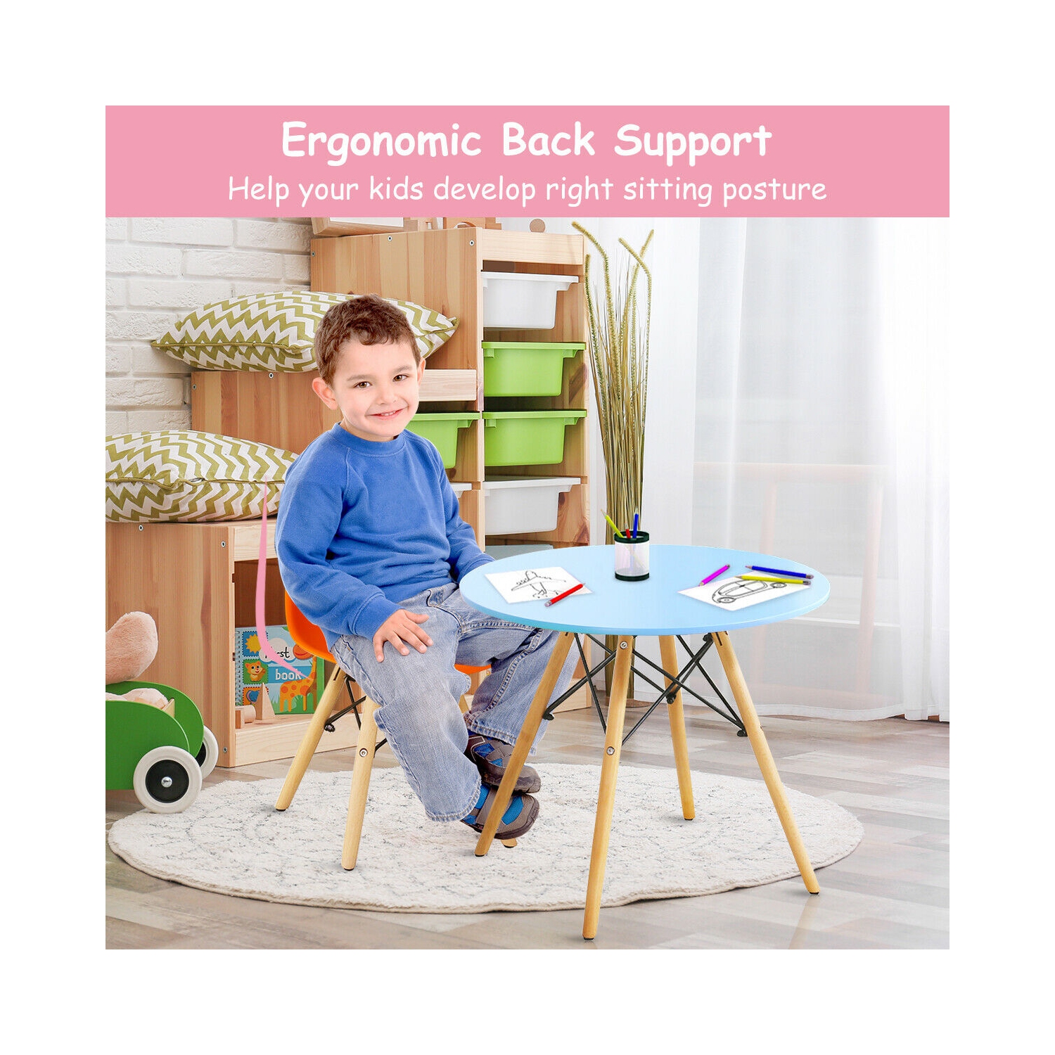 Gymax 5 PC Kids Colorful Round Table Chair Set w/ 4 Armless Chairs