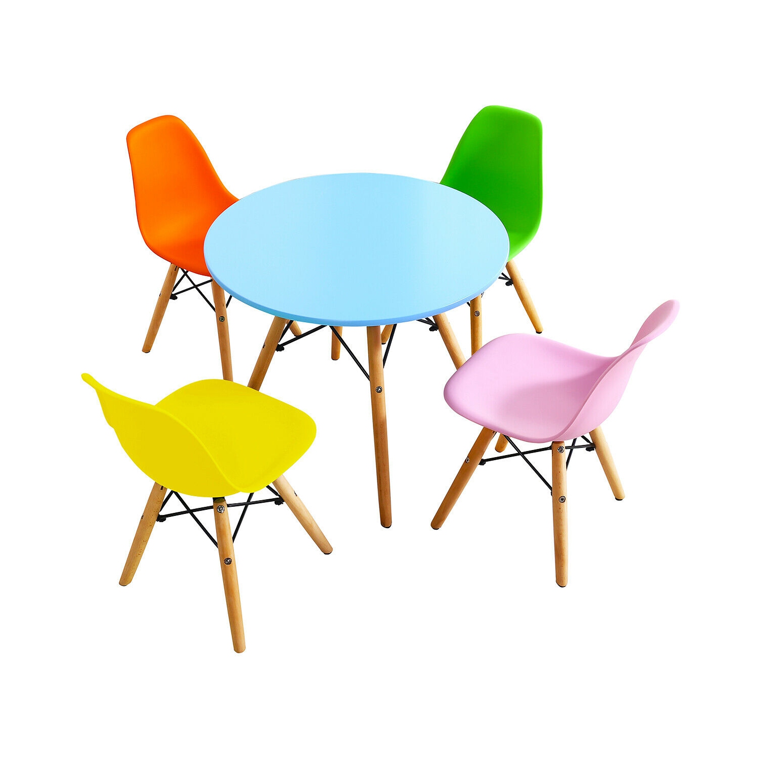 Gymax 5 PC Kids Colorful Round Table Chair Set w/ 4 Armless Chairs