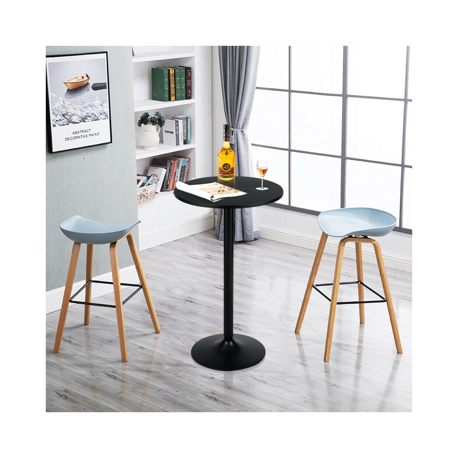 Gymax 24" Round Pub Table Bistro Bar Height Cocktail Table W/Metal Base Indoor Black