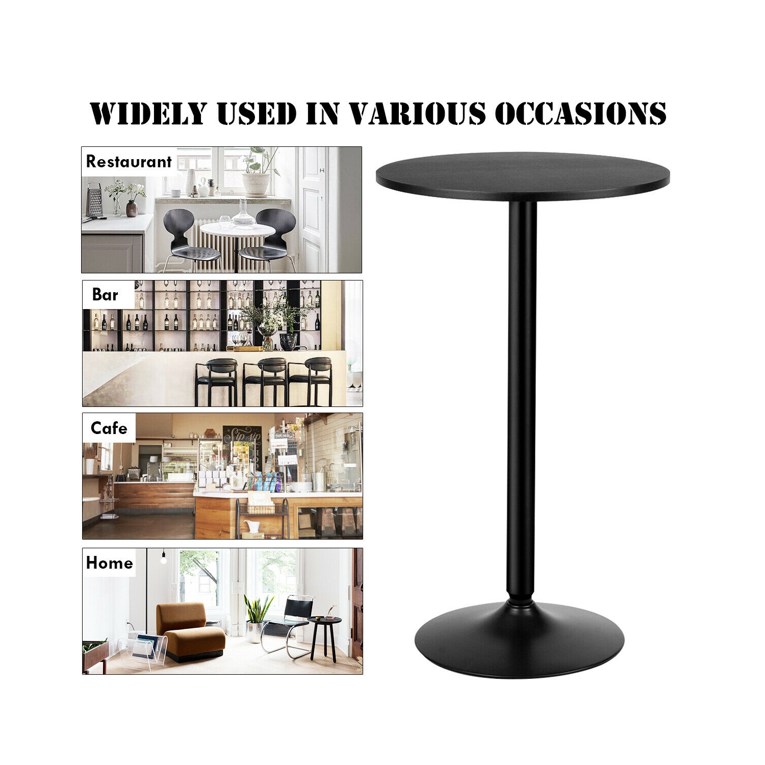 Gymax 24" Round Pub Table Bistro Bar Height Cocktail Table W/Metal Base Indoor Black