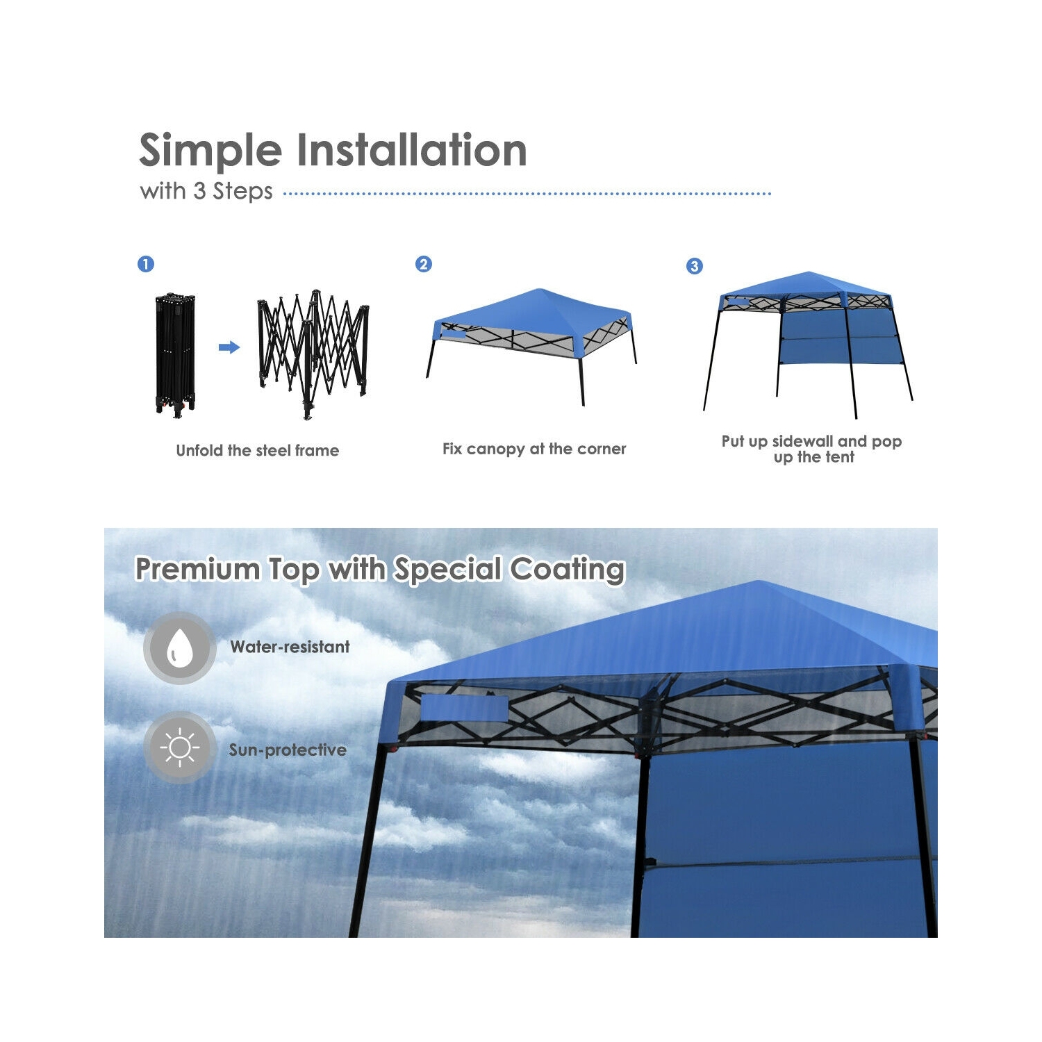 Pop-up Canopy Tent with Carry Bag and 4 Stakes