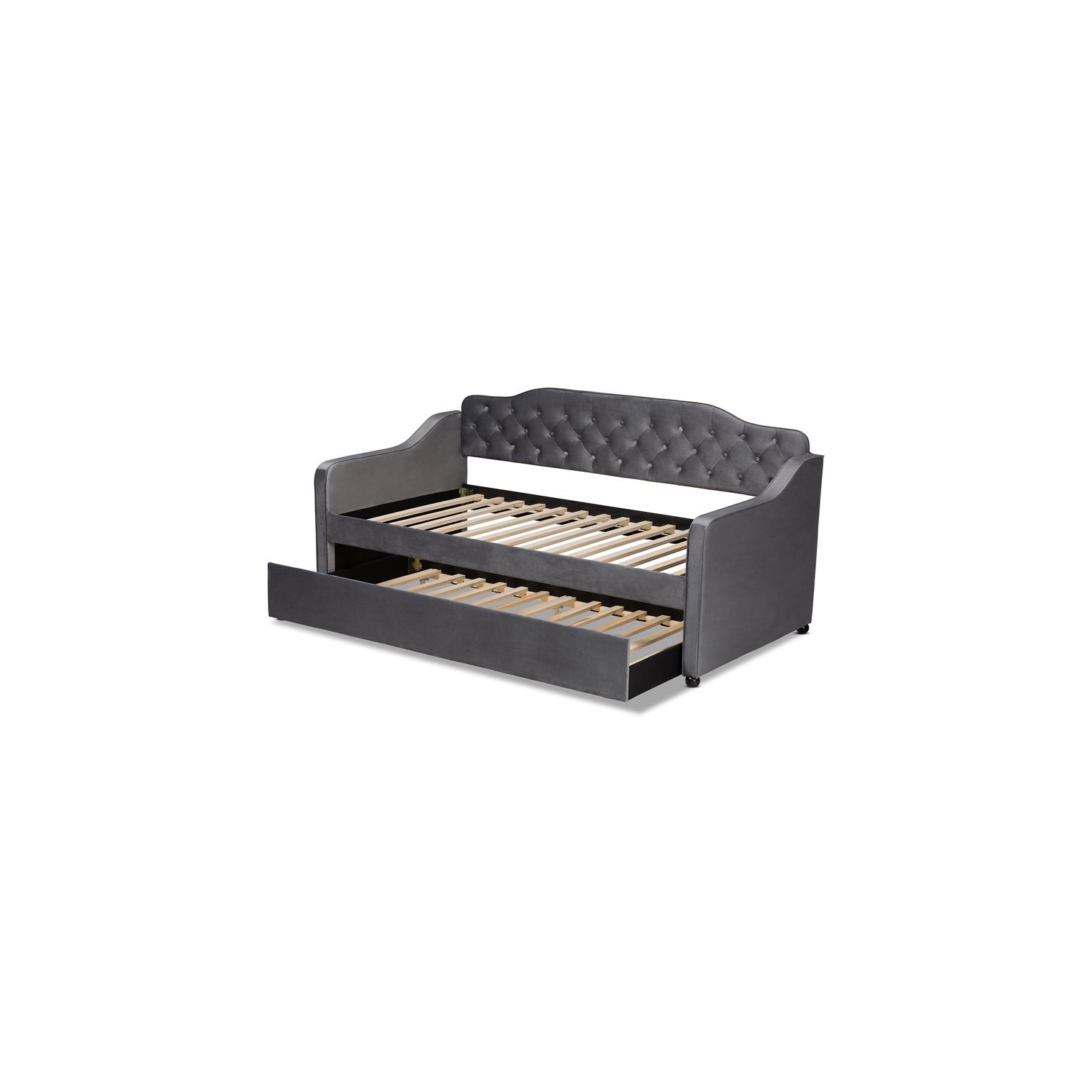 Le lit de repos capitonné en velours gris de format lit simple avec lit gigogne Freda de Baxton Studio