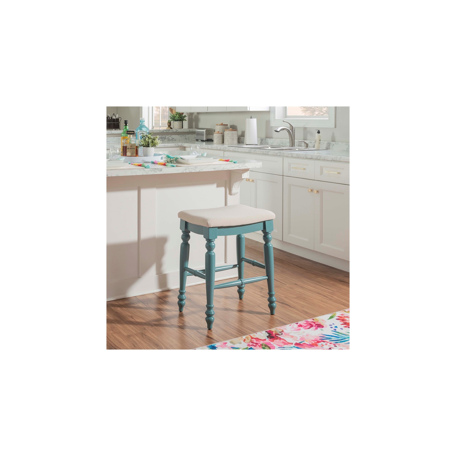 Linon Marino 25" Wood Backless Counter Stool in Blue