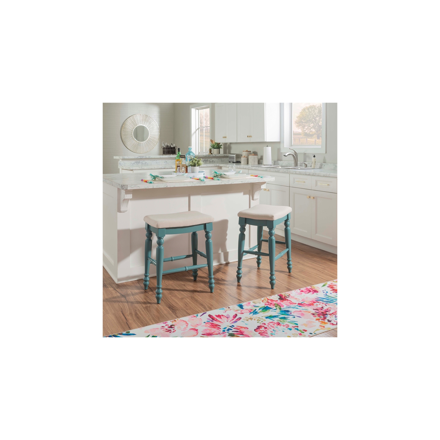 Linon Marino 25" Wood Backless Counter Stool in Blue