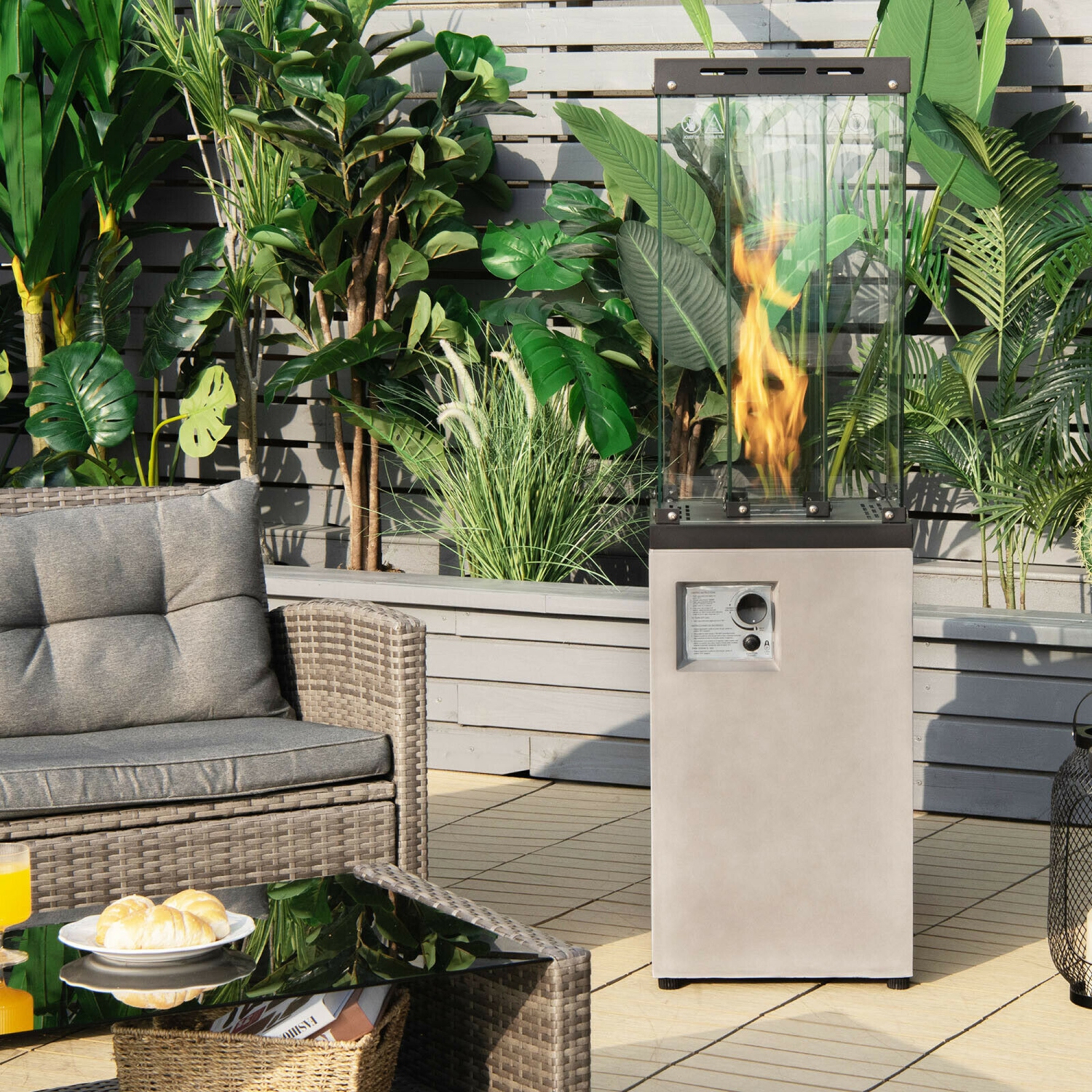 Marque Gymax Chauffage 12 kW de Patio au Propane avec conduit en verre autoportant Chauffe-terrasse au gaz avec des roues et housse de protection