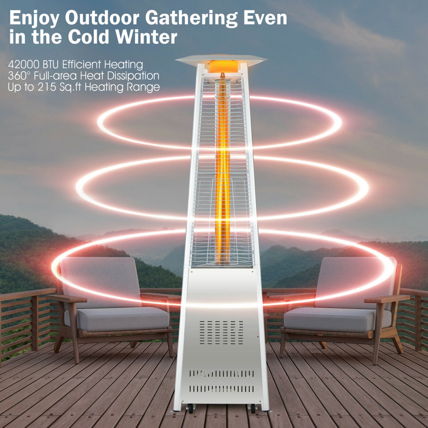 Gymax 42,000 BTU Stainless Steel Pyramid Patio Heater Glass Tube Flame W/ Wheels