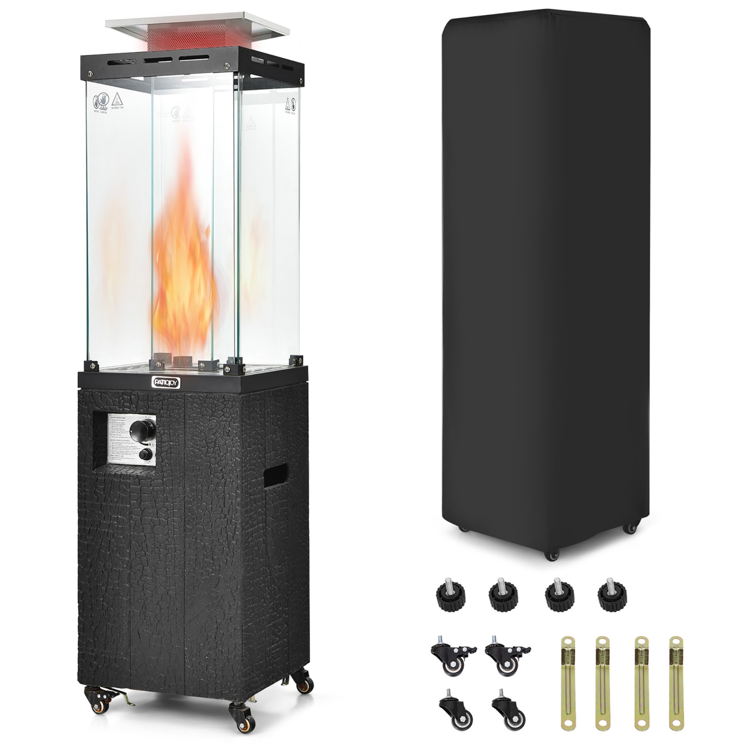 Gymax 41,000 BTU Propane Patio Heater Glass Tube Standing Gas Heater w/ Cover Wheels