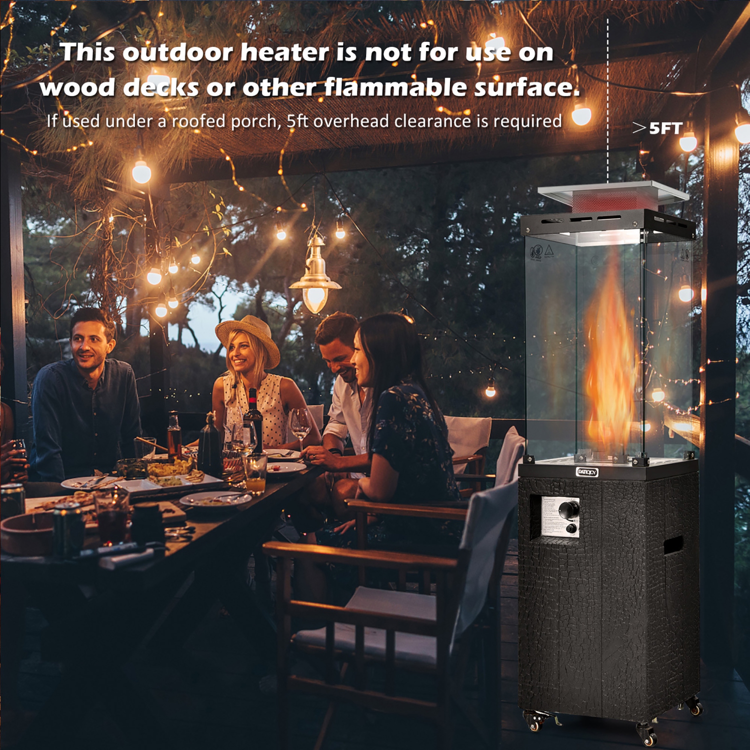 Gymax 41,000 BTU Propane Patio Heater Glass Tube Standing Gas Heater w/ Cover Wheels