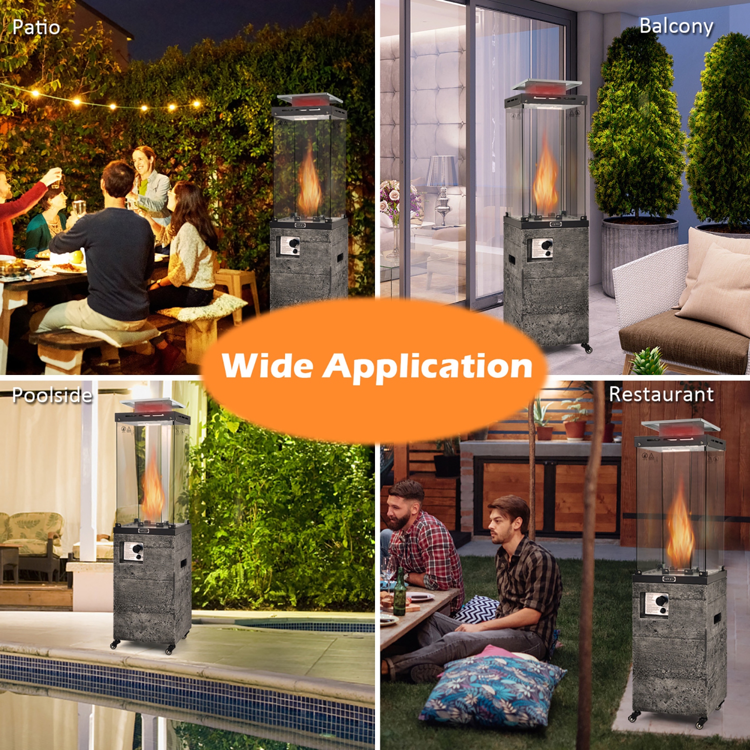 Gymax 41,000 BTU Propane Patio Heater Glass Tube Standing Gas Heater w/ Cover Wheels