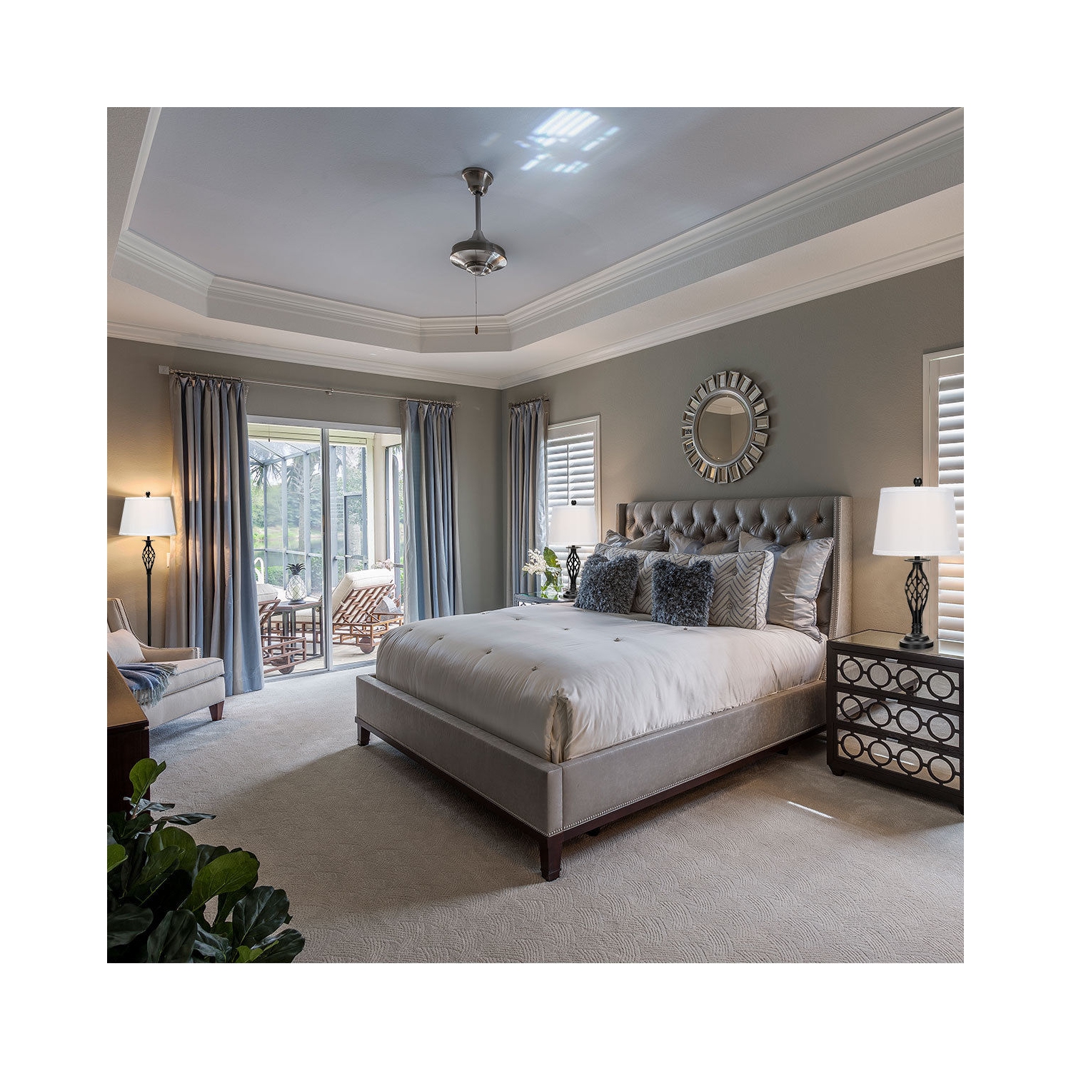 Gymax 3-Piece Lamp Set 2 Table Lamps 1 Floor Lamp Fabric Shades Living Room Bedroom