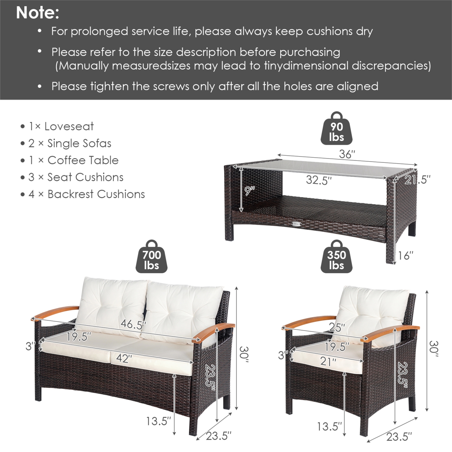 Marque Gymax Ensemble de salon de patio 4 pièces Ensemble de meubles de salon de jardin en rotin avec coussins blanc cassé