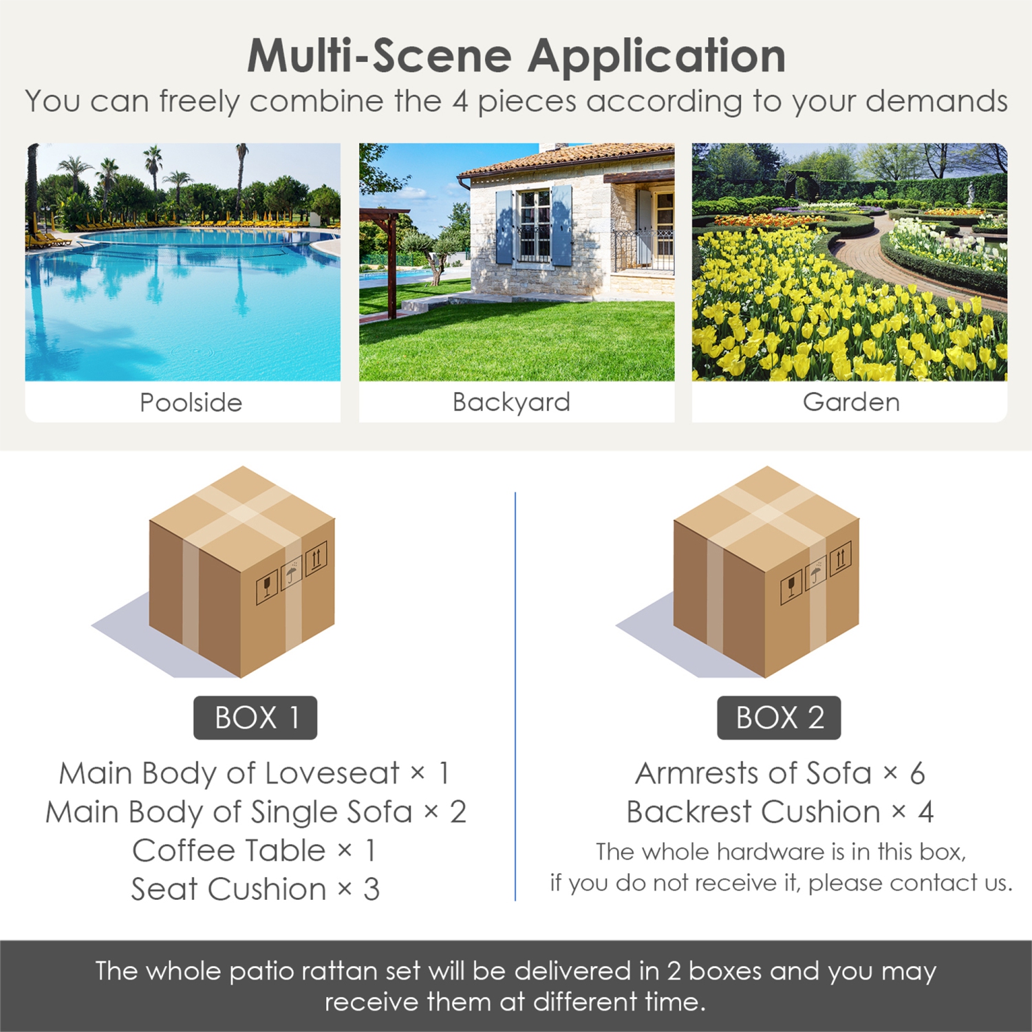 Marque Gymax Ensemble de salon de patio 4 pièces Ensemble de meubles de salon de jardin en rotin avec coussins blanc cassé