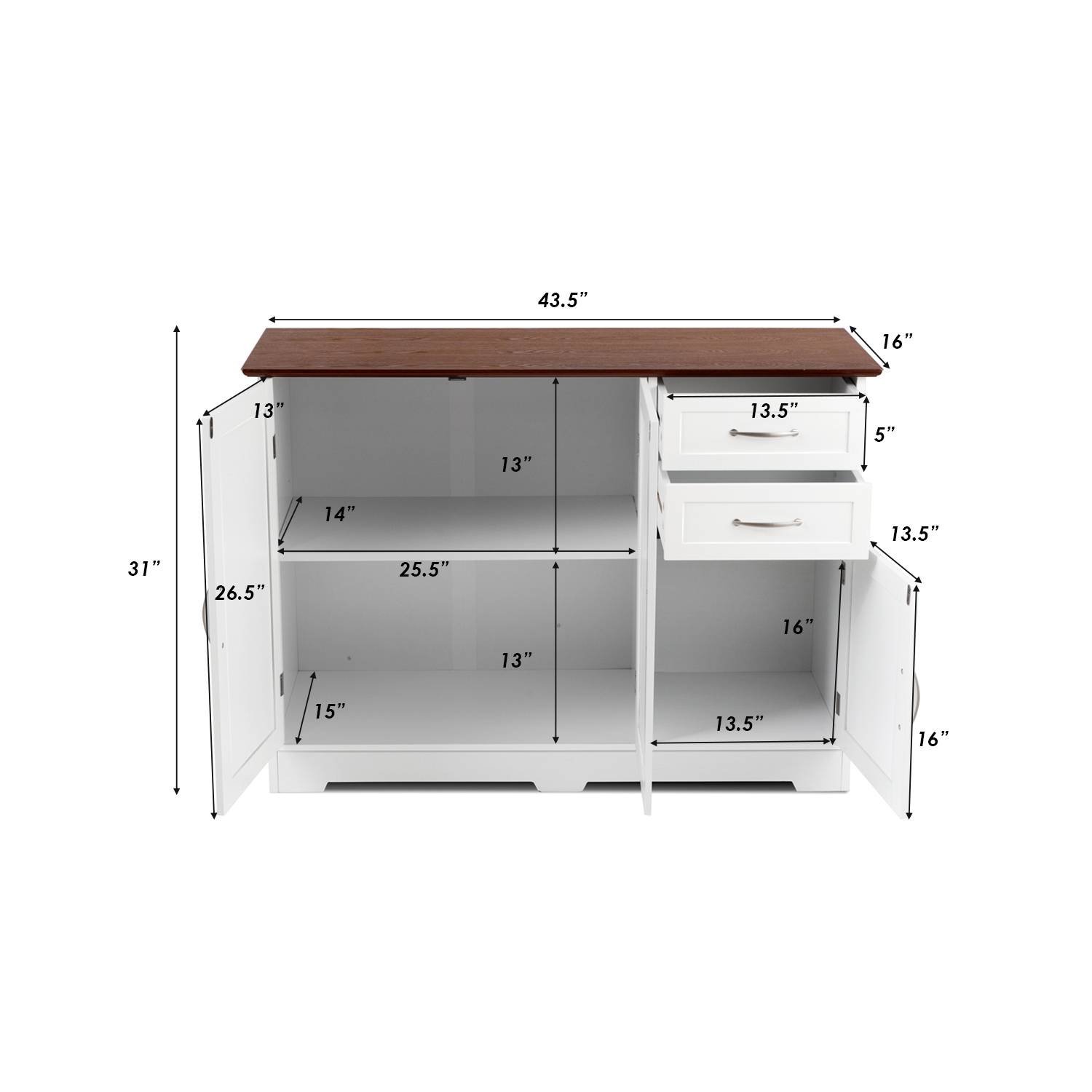 Gymax Buffet Storage Cabinet Console Table Kitchen Sideboardd Home Furni W/2 Drawers