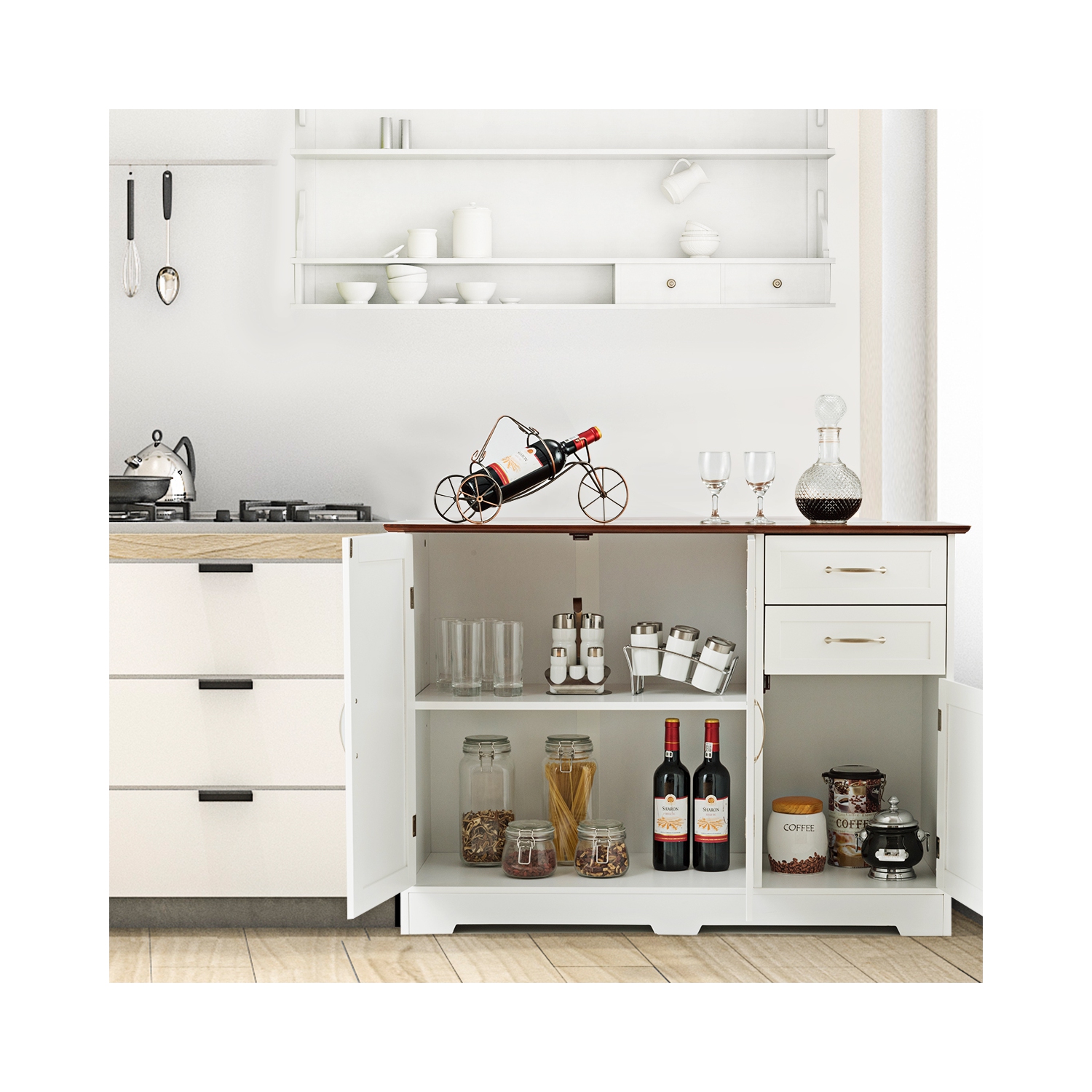 Gymax Buffet Storage Cabinet Console Table Kitchen Sideboardd Home Furni W/2 Drawers