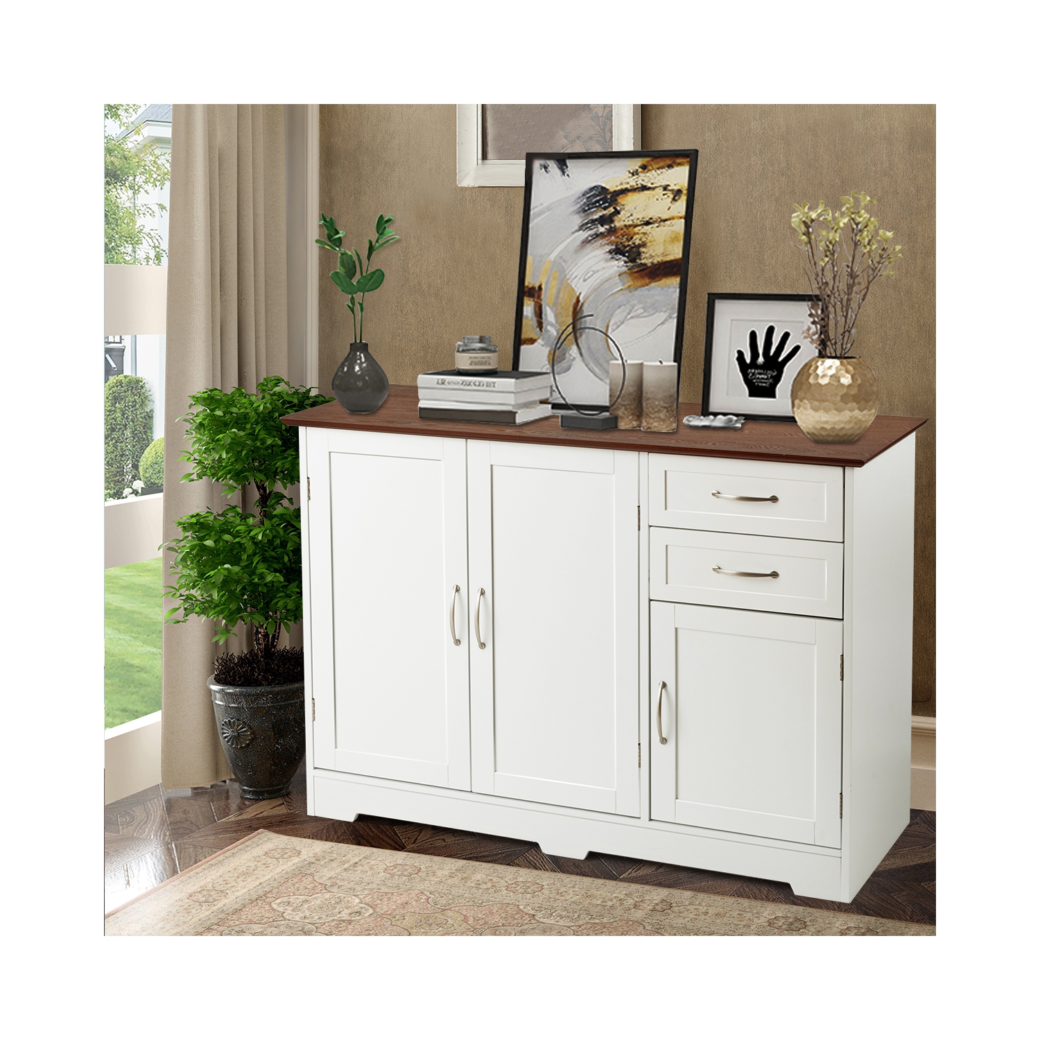 Gymax Buffet Storage Cabinet Console Table Kitchen Sideboardd Home Furni W/2 Drawers