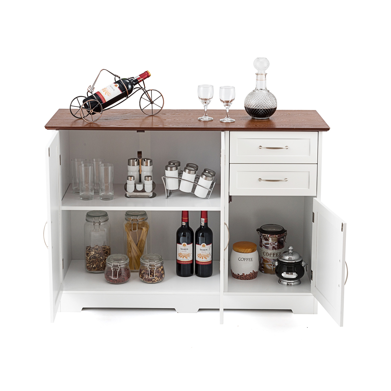 Gymax Buffet Storage Cabinet Console Table Kitchen Sideboardd Home Furni W/2 Drawers