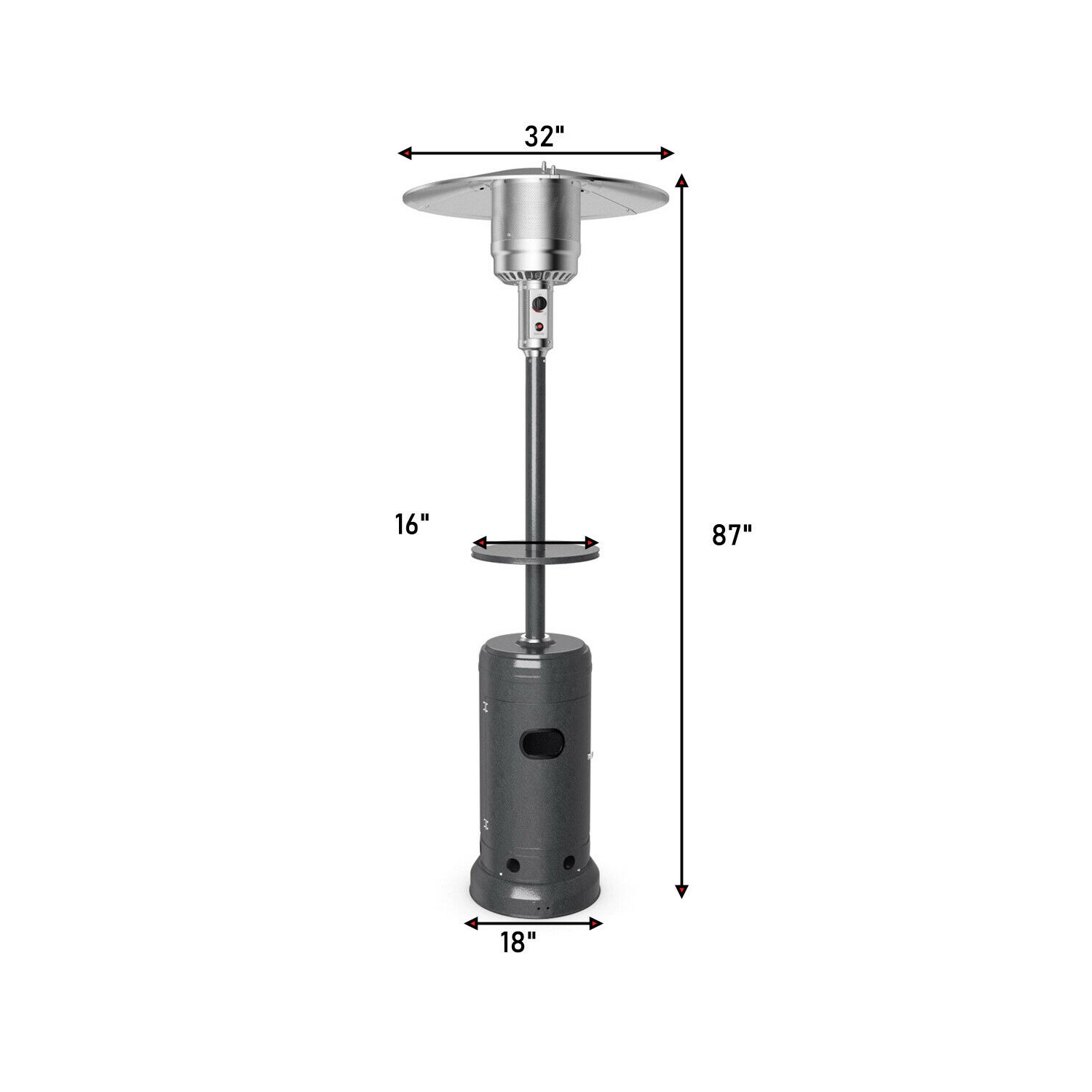 Gymax Outdoor Patio Heater Propane Standing LP Gas Steel W/Table & Wheels Grey