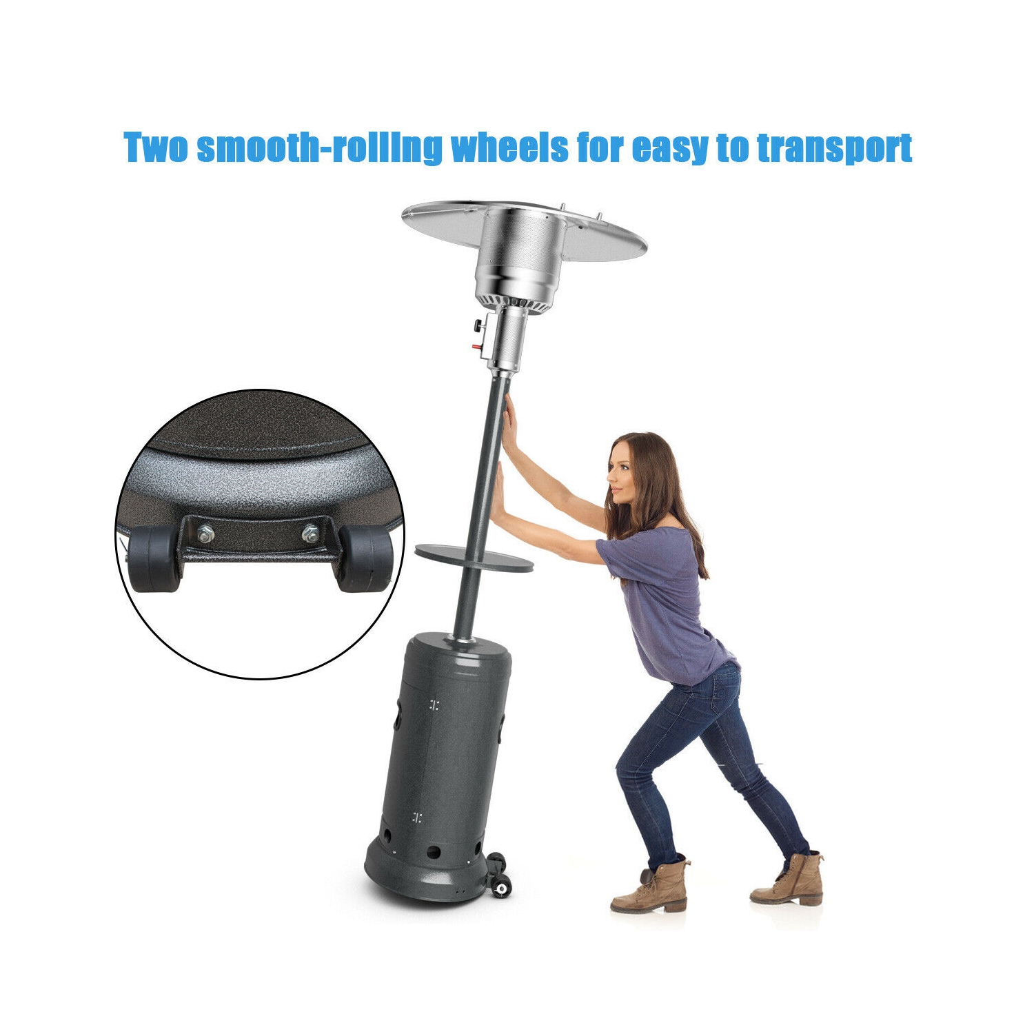 Gymax Outdoor Patio Heater Propane Standing LP Gas Steel W/Table & Wheels Grey