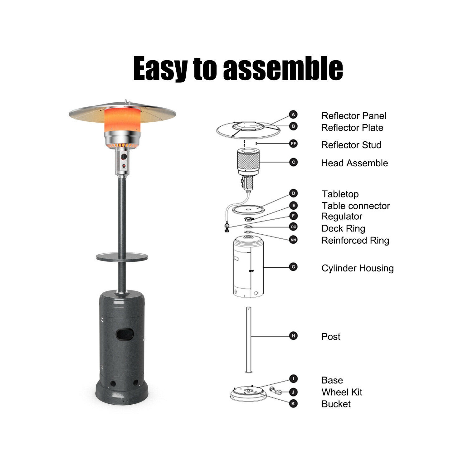 Gymax Outdoor Patio Heater Propane Standing LP Gas Steel W/Table & Wheels Grey