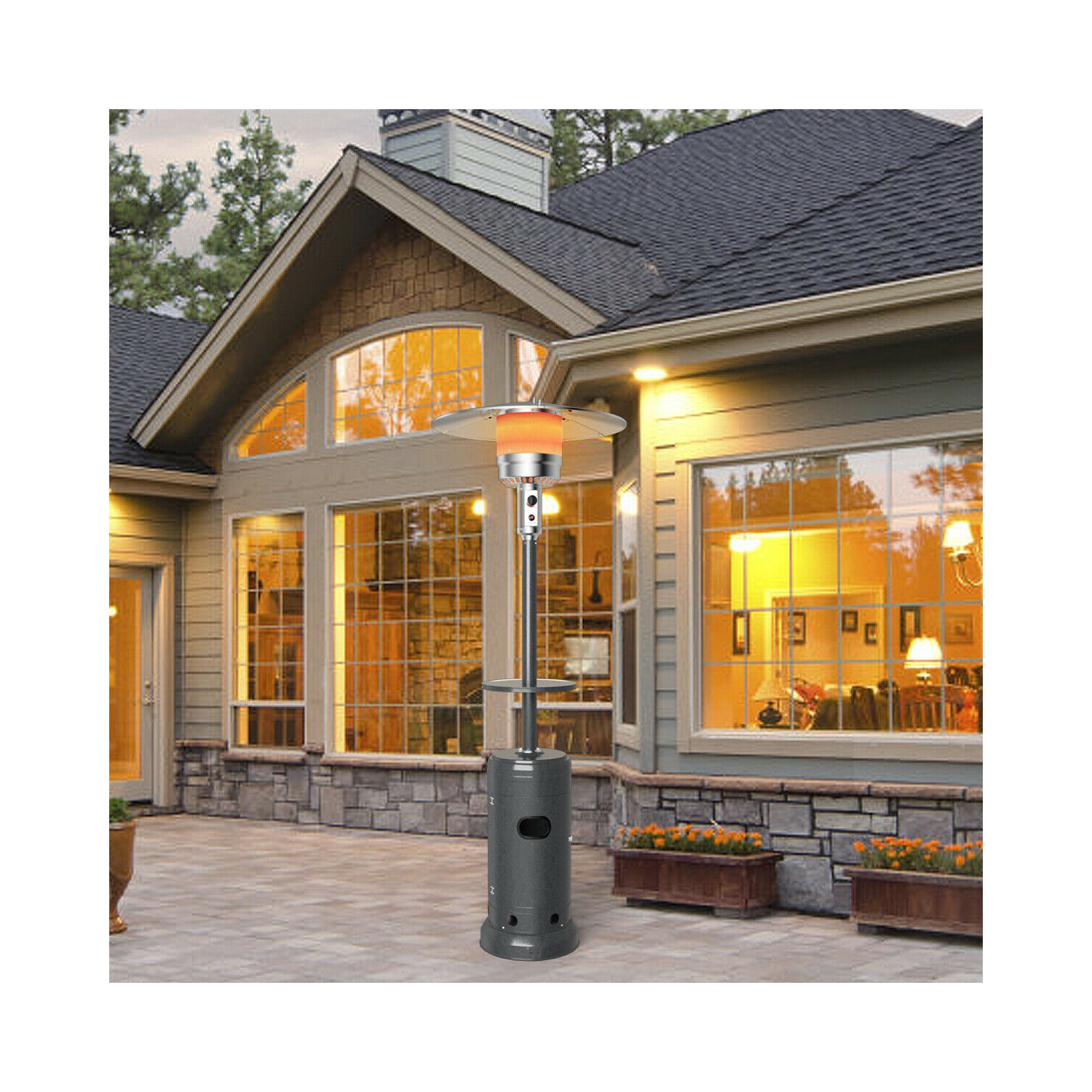 Gymax Outdoor Patio Heater Propane Standing LP Gas Steel W/Table & Wheels Grey