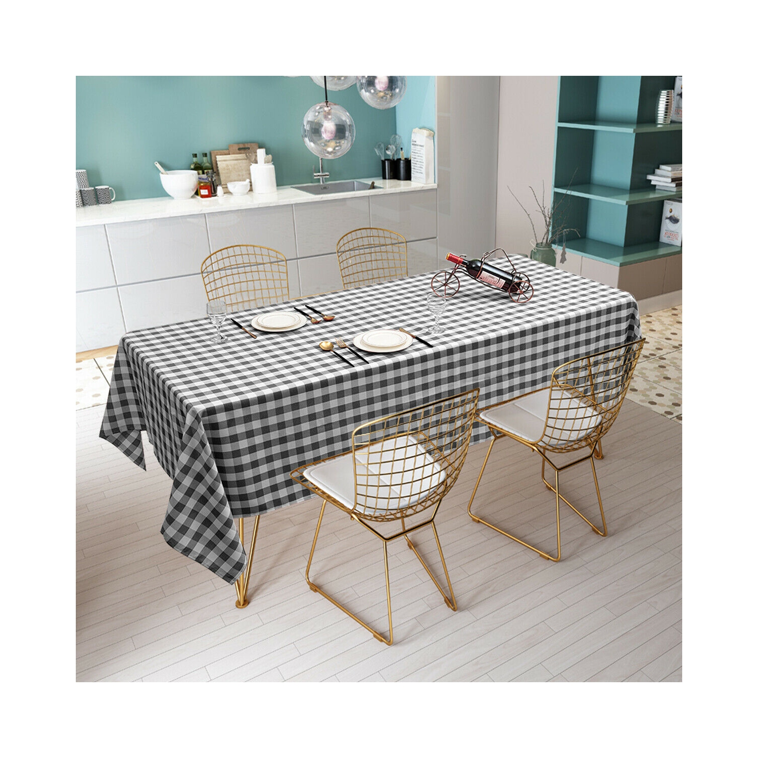 Gymax 10Pcs 60"x126" Rectangular Polyester Tablecloth Black & White Checker Party