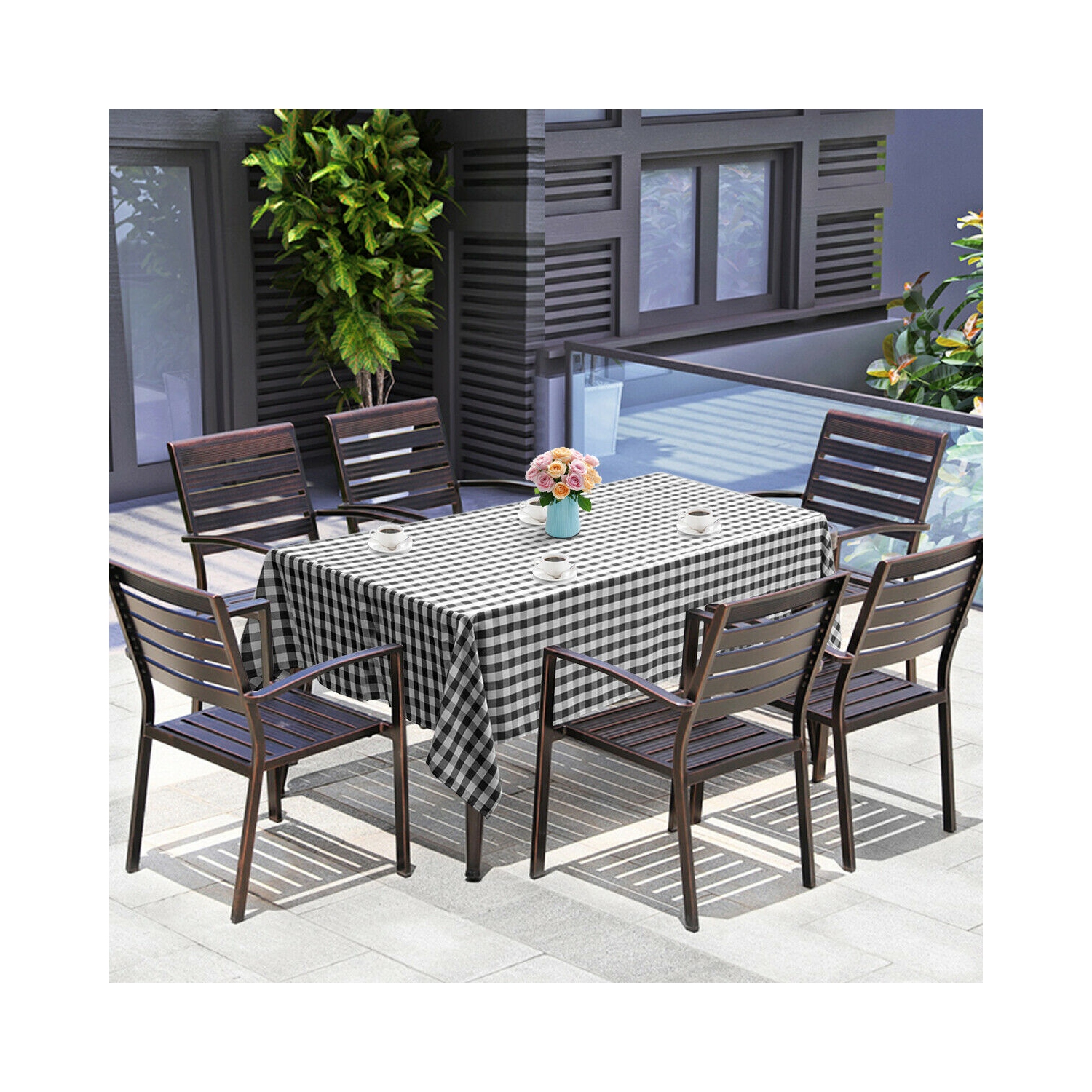 Gymax 10Pcs 60"x126" Rectangular Polyester Tablecloth Black & White Checker Party