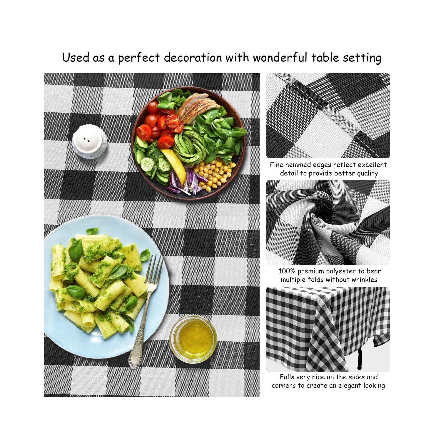 Gymax 10Pcs 60"x126" Rectangular Polyester Tablecloth Black & White Checker Party