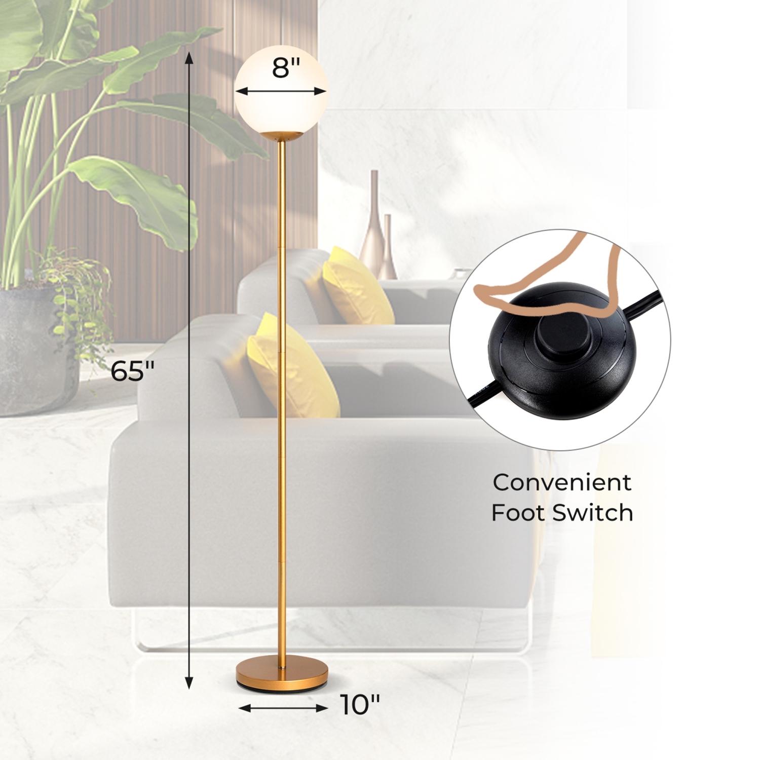 Gymax Glass Globe LED Floor Lamp w/ Glass Lampshade Bedroom Office