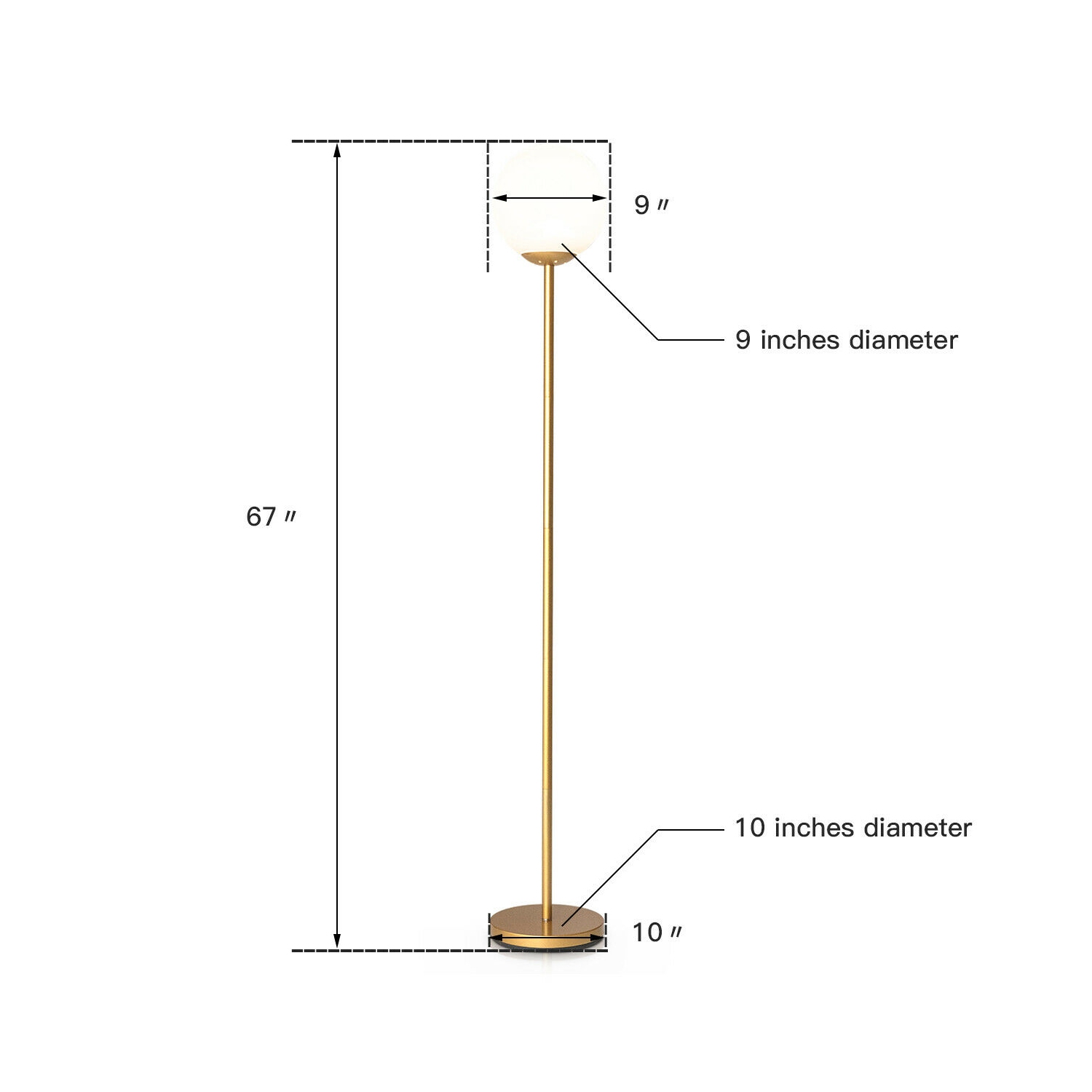 Gymax Glass Globe LED Floor Lamp w/ Glass Lampshade Bedroom Office
