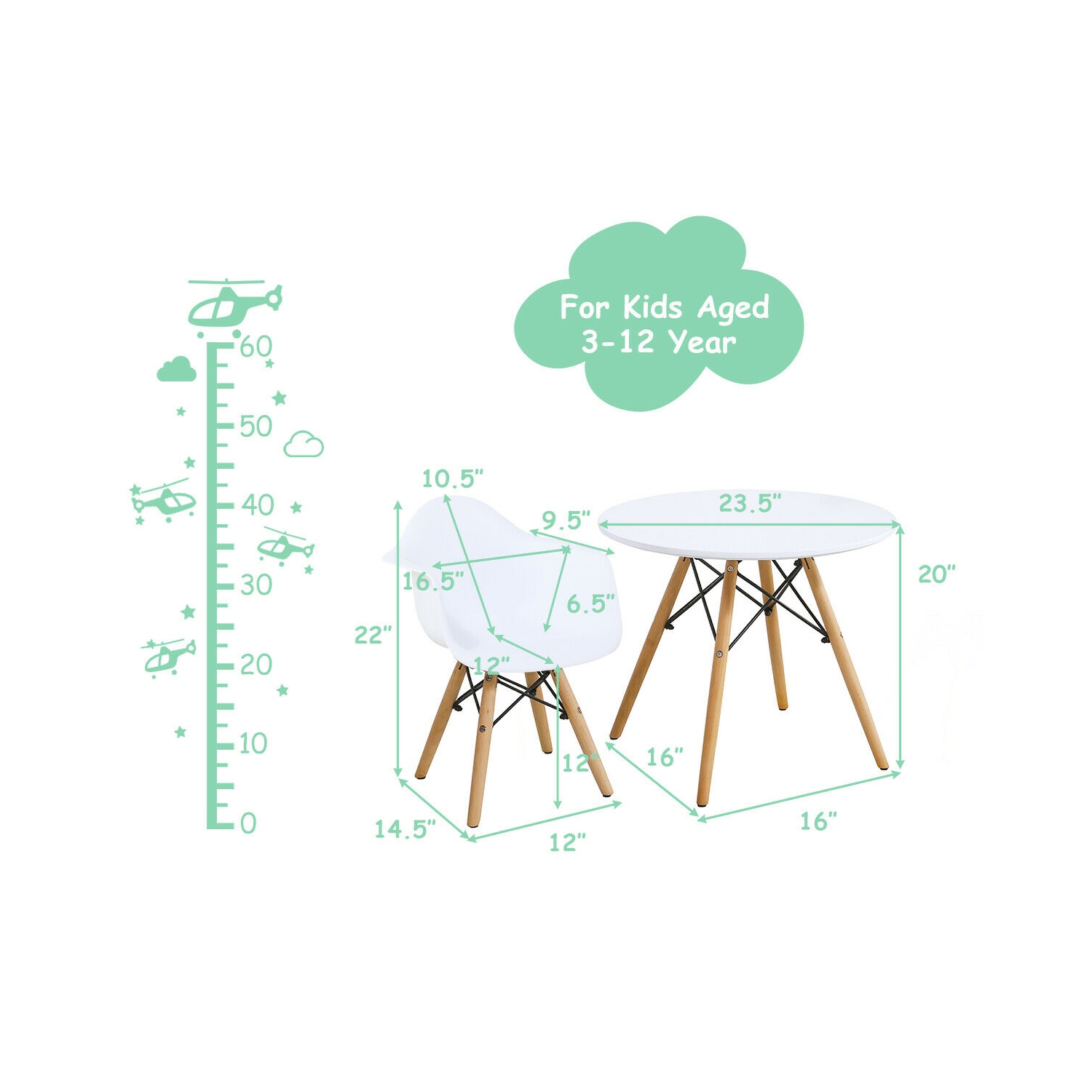 Gymax 5 PC Kids Round Table Chair Set with 4 Arm Chairs White