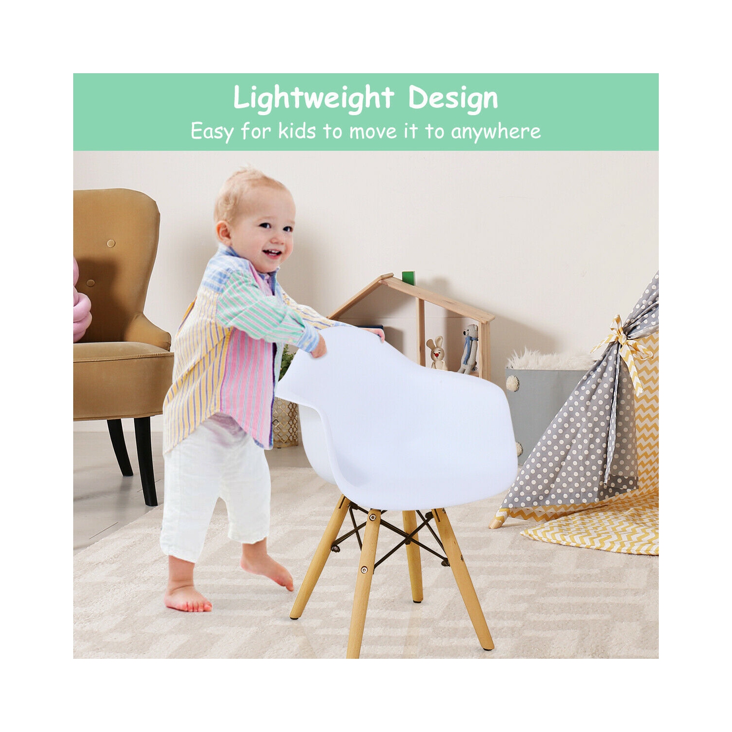 Gymax 5 PC Kids Round Table Chair Set with 4 Arm Chairs White