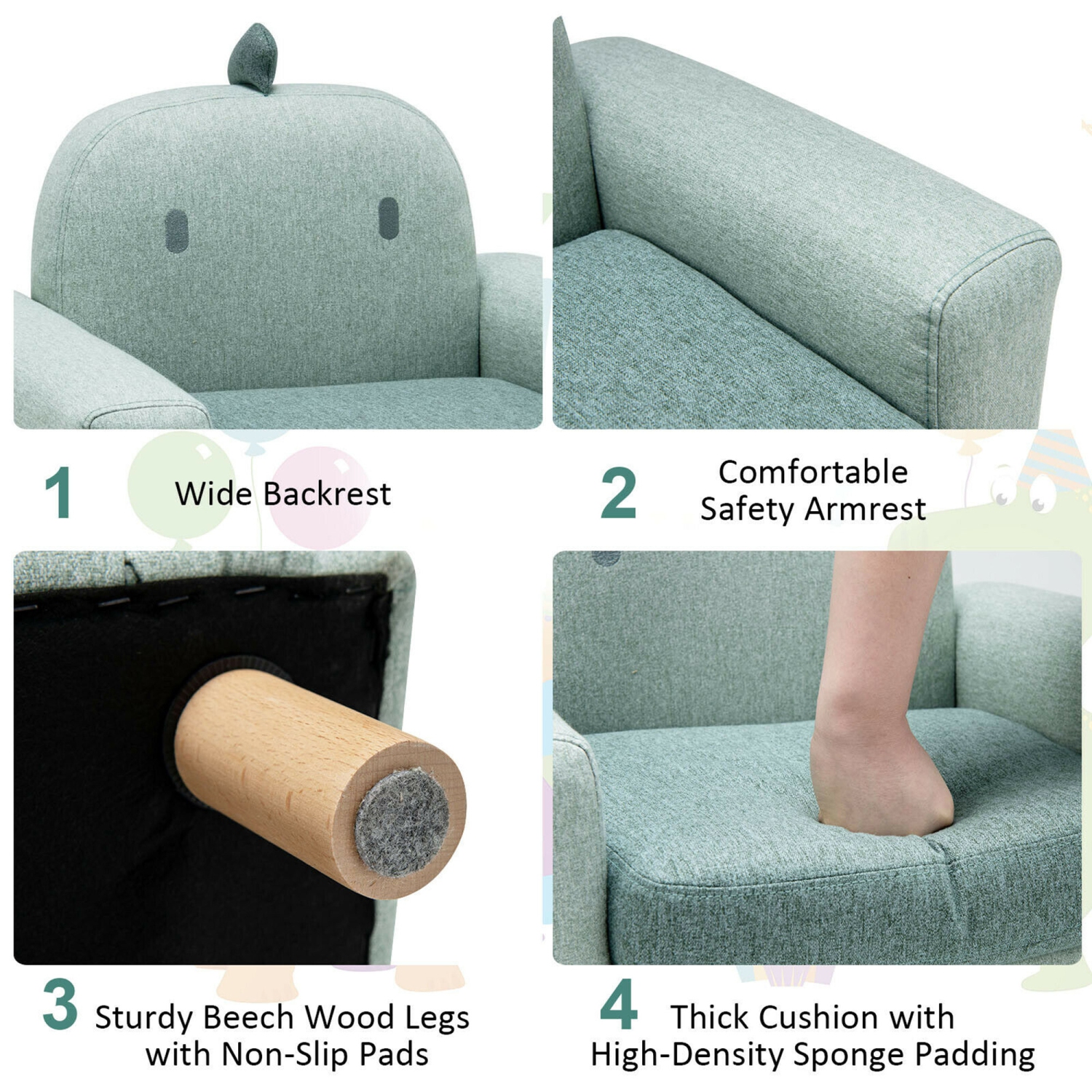 Gymax Kids Dinosaur/Panda/Chick Sofa Wooden Armrest Chair Couch w/ Thick Cushion Beech Legs Gift