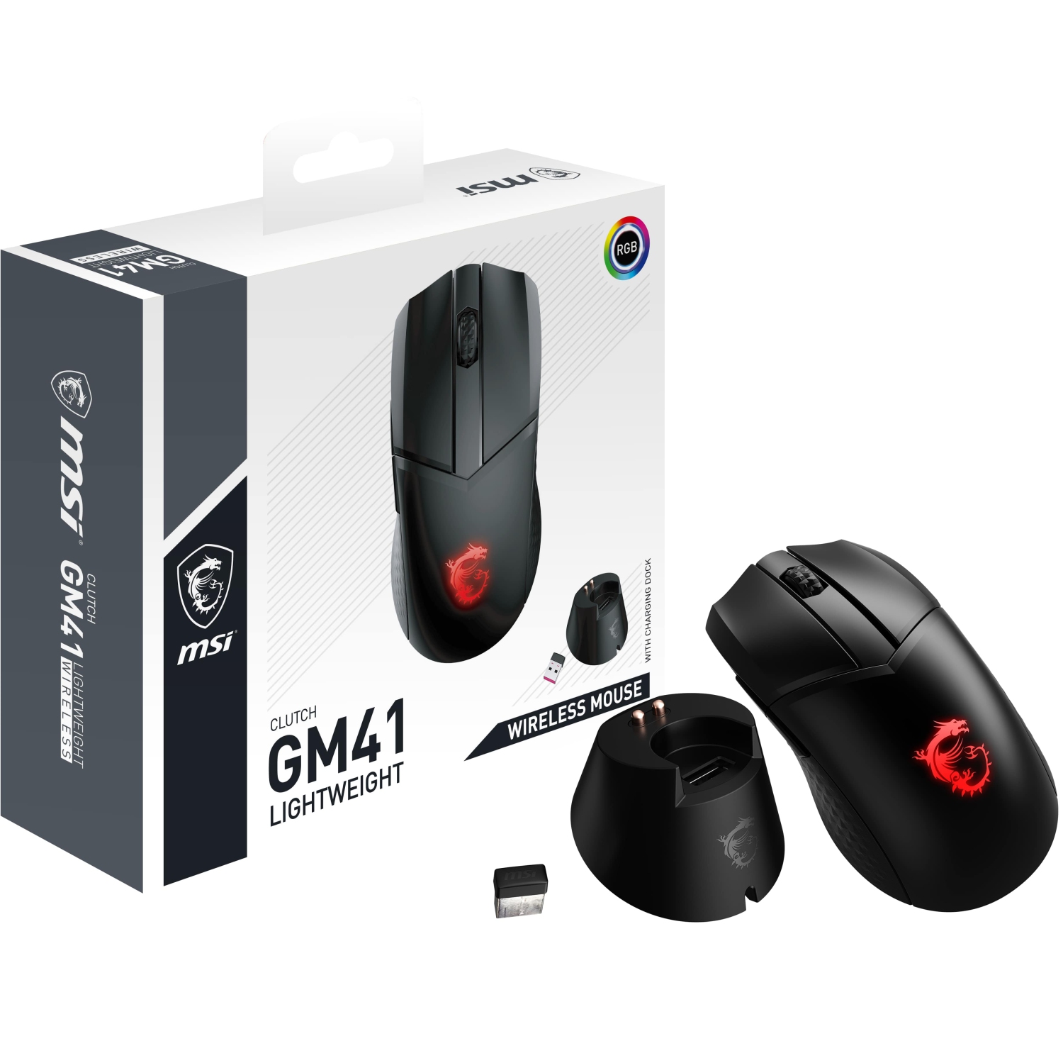 MSI Lightweight Wireless 16000 DPI Adjustable Omron Switch Wireless Gaming Mouse Clutch GM41