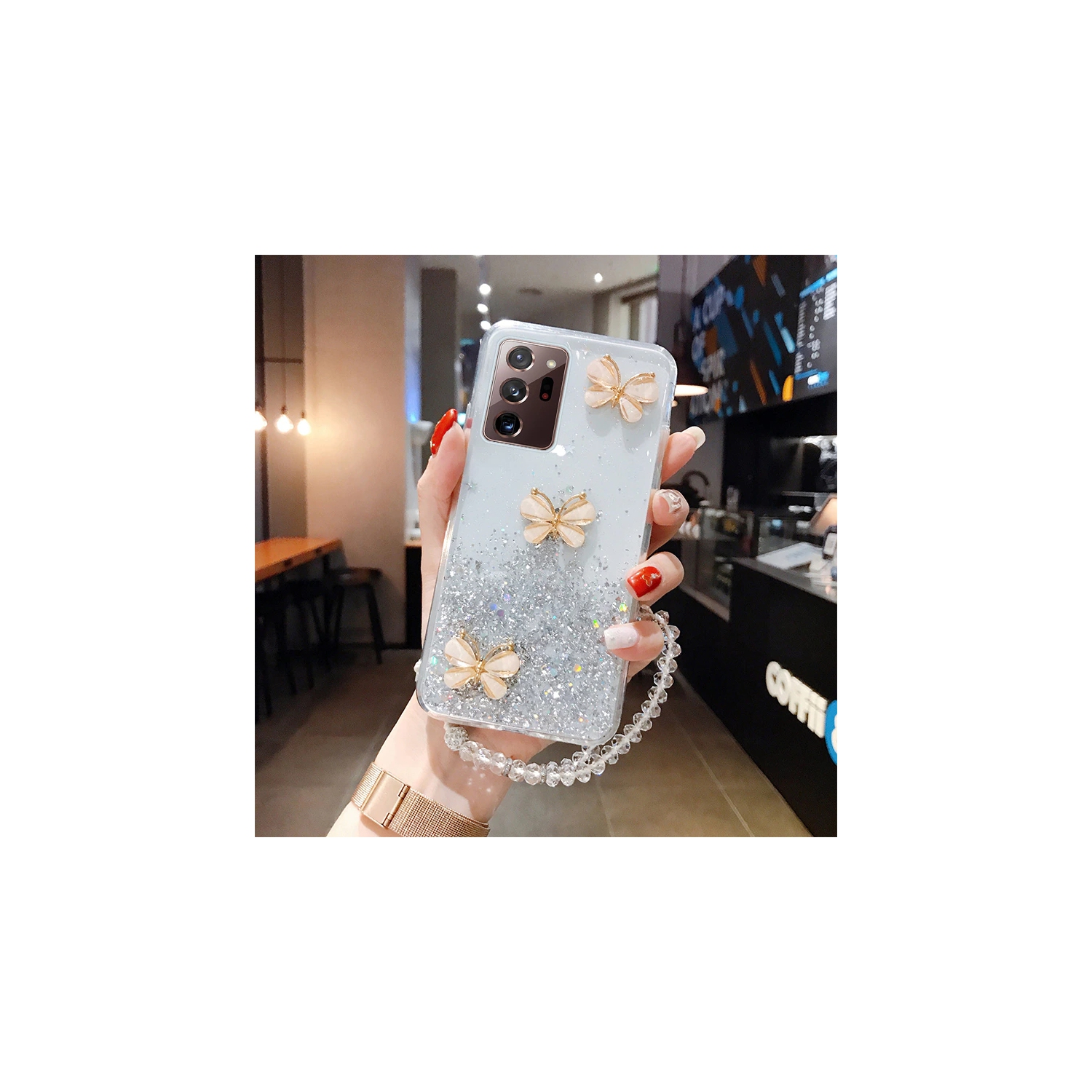 Case for Samsung Galaxy S21 Ultra 5G, Butterfly Flower Design for Women Girl Glitter Clear Ultra Slim Soft Silicone TPU Protective Cover Compatible