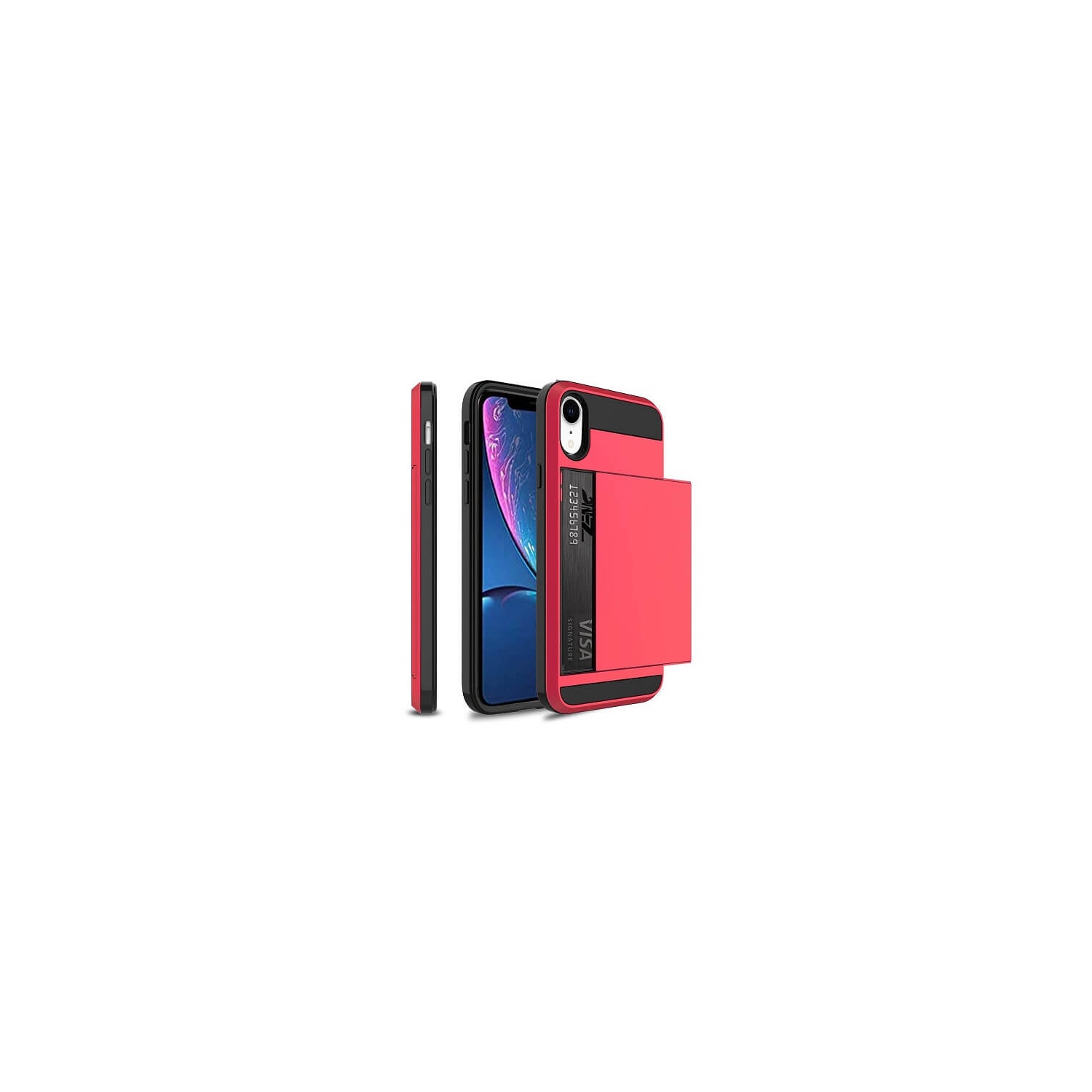 For Apple iPhone XR Red Shockproof Card Slot Wallet Heavy Duty Case Tough 360 Cover Case