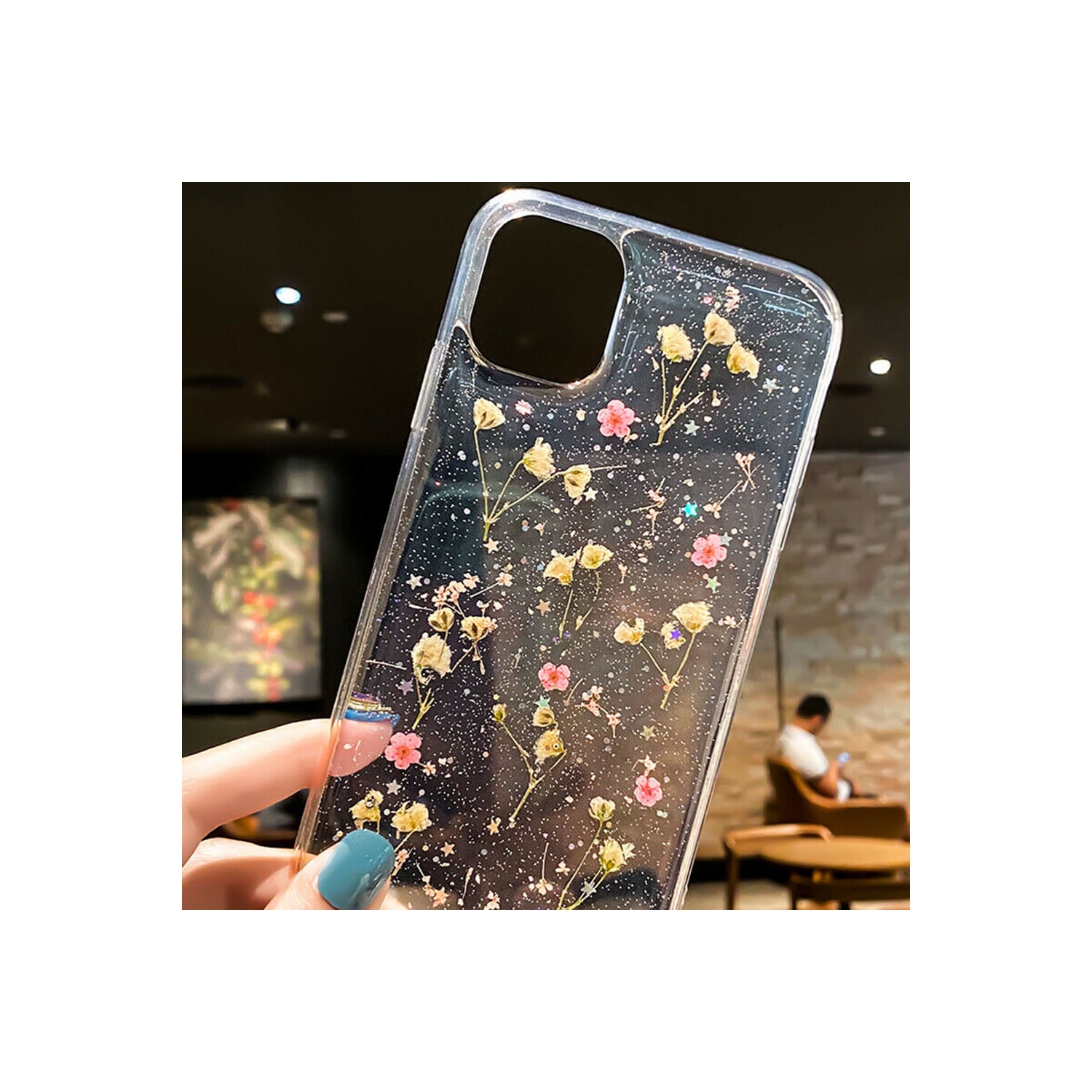 For Apple iPhone 11 Pro Blue Smart Shockproof Dry Flower Glitter Case TPU Back Cover