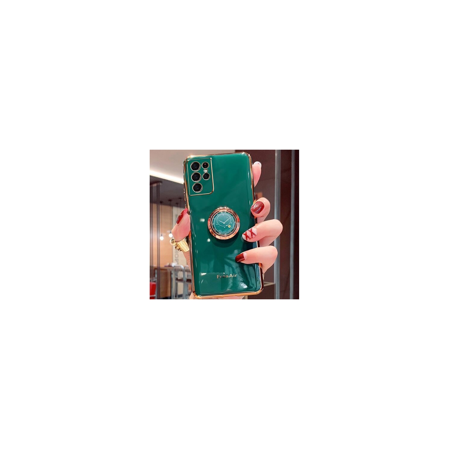 For Samsung Galaxy S21 Ultra Dark Green Ring Case Luxury Stream Plating Elegant Cover Case