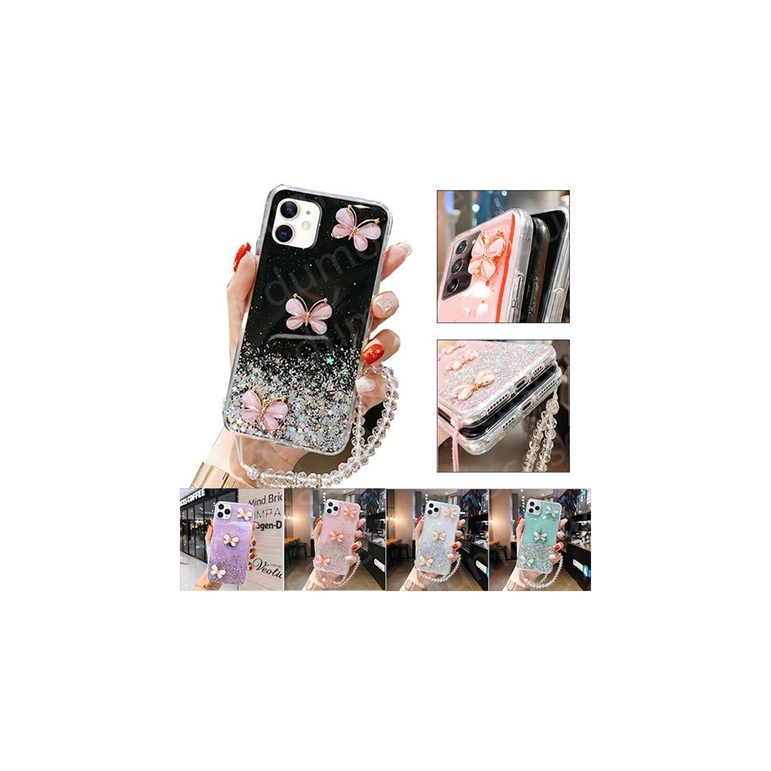 Case for Samsung Galaxy S21 5G,Butterfly Flower Design for Women Girl Glitter Clear Ultra Slim Soft Silicone TPU Protective Cover Compatible with