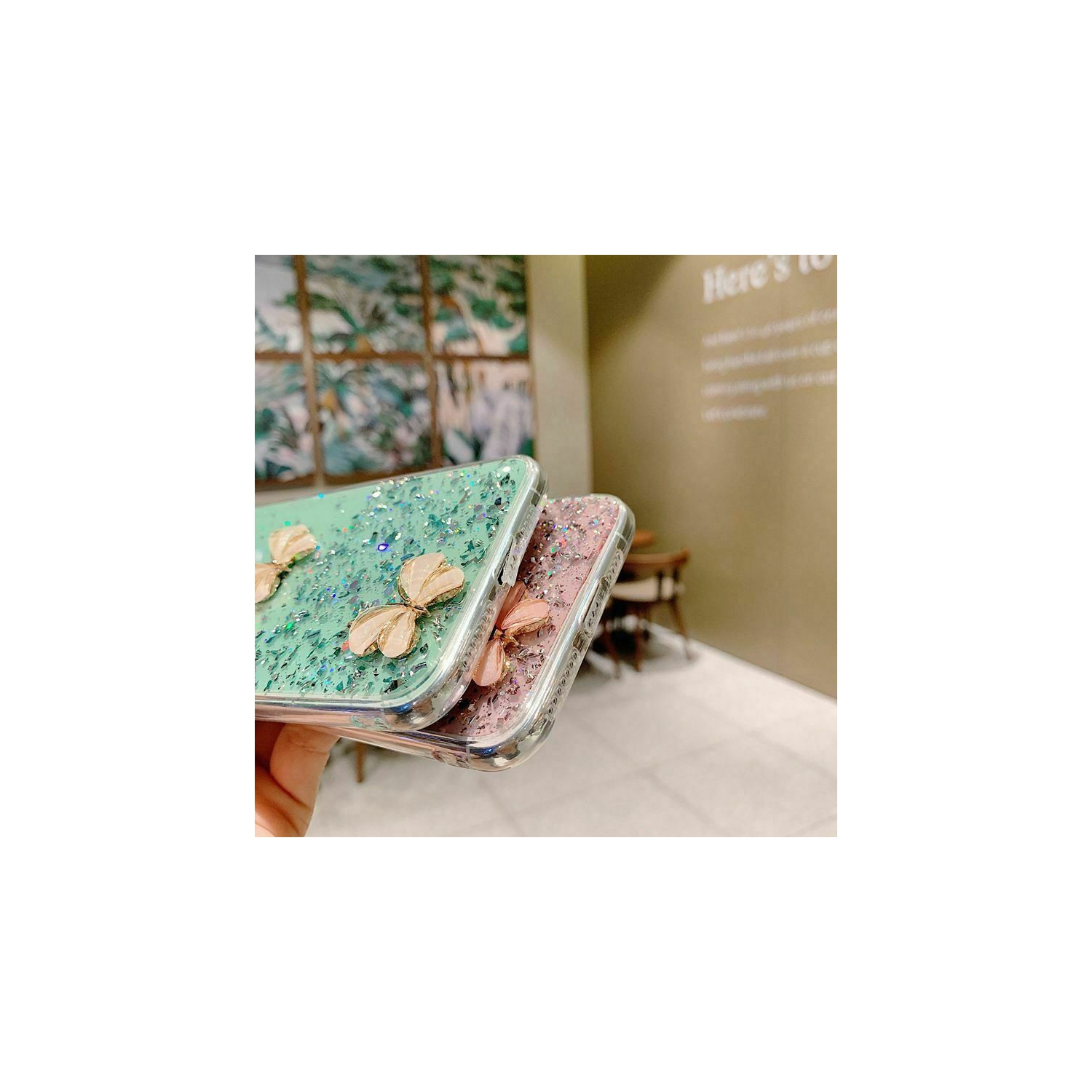 For Apple iPhone XS Pink Smart Shockproof Glitter Crystal butterfly Wrist Strap Cover Case