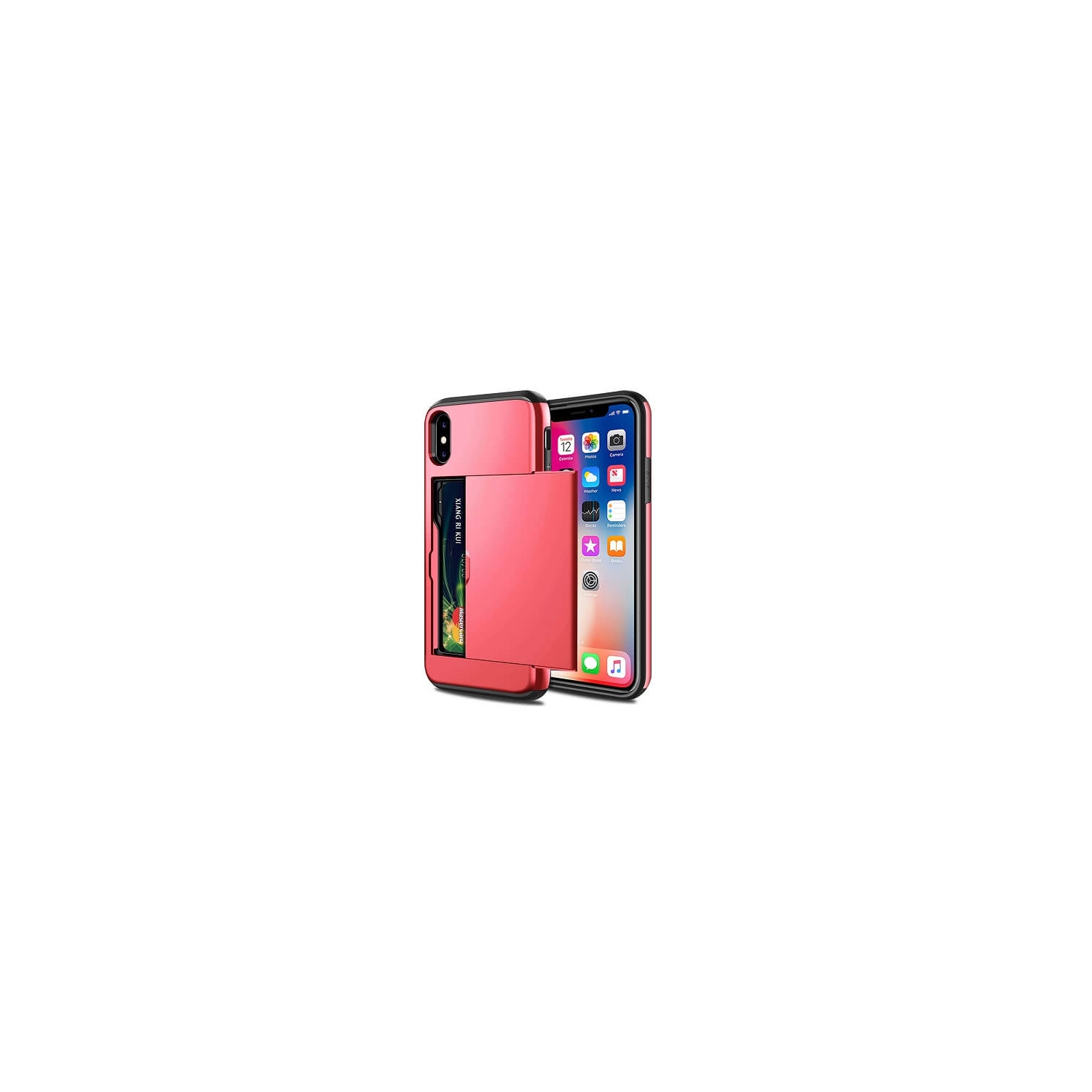 For Apple iPhone XS Red Shockproof Card Slot Wallet Heavy Duty Case Tough 360 Cover Case
