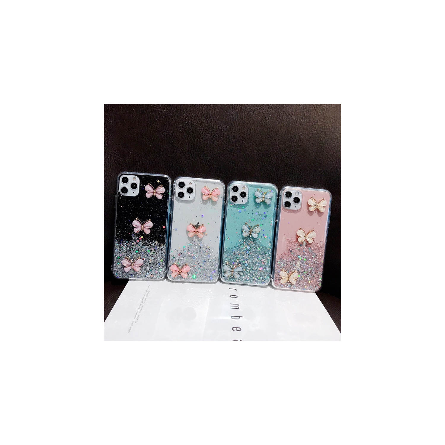 For Apple iPhone XR Black Smart Shockproof Glitter Crystal butterfly Wrist Strap Cover Case