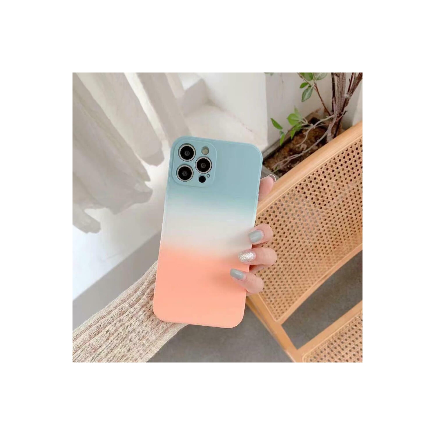 For Apple iPhone 12 Pro Teal + Orange Smart Shockproof Liquid Silicone Full Camera Protective Cover Case