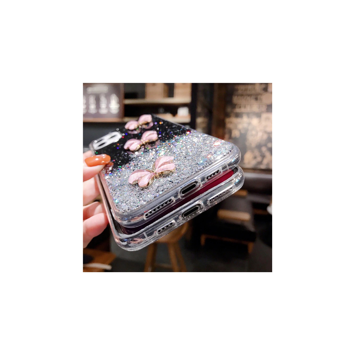 For Apple iPhone 11 Black Smart Shockproof Glitter Crystal butterfly Wrist Strap Cover Case