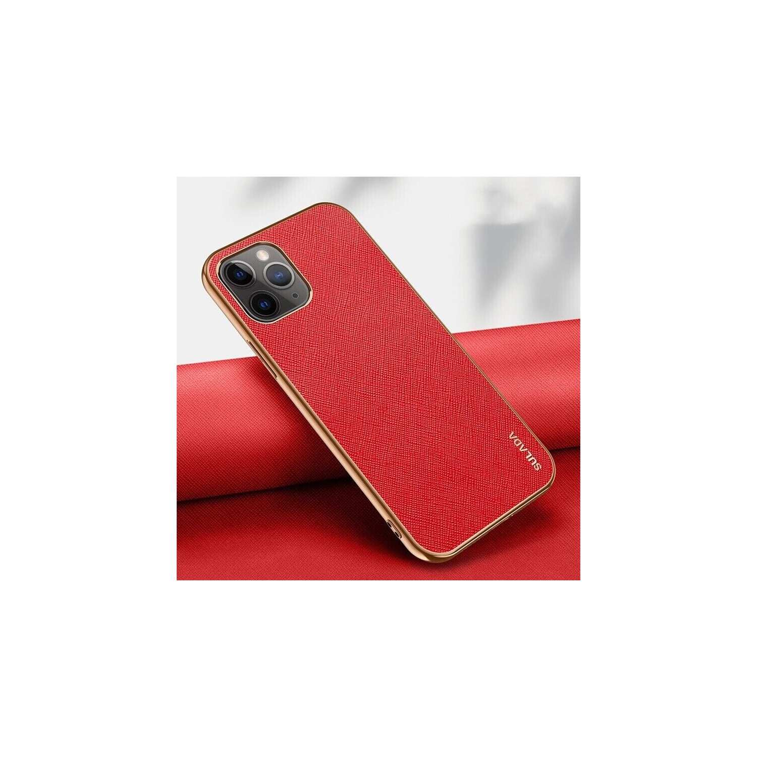 Leather Case For Apple iPhone 12 Pro Max Soft Luxury Stream Plating Elegant Red Sulada Cover