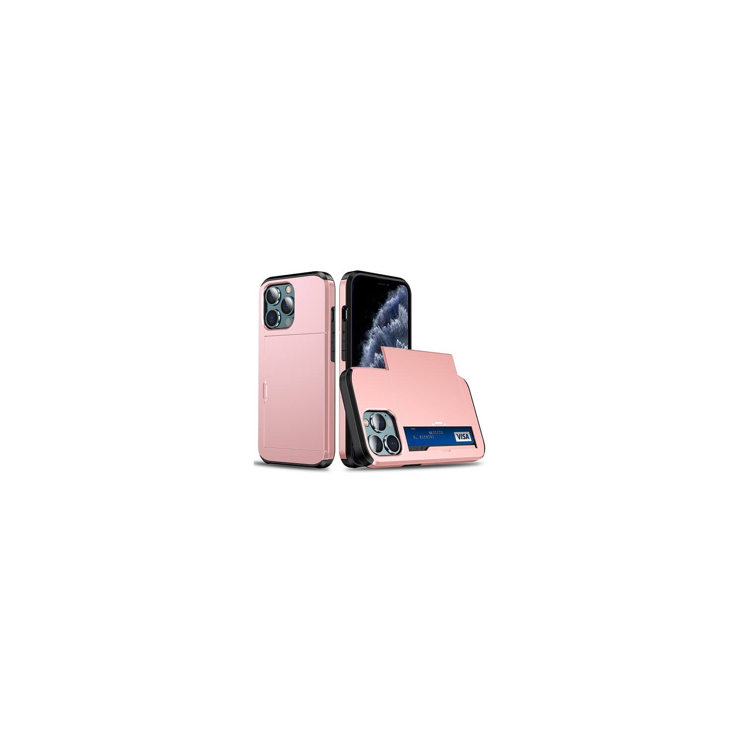For Apple iPhone 11 Pro Max Rose Gold Shockproof Card Slot Wallet Heavy Duty Case Tough 360 Cover Case