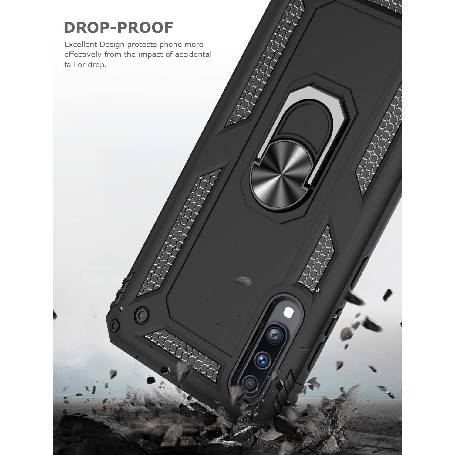 Pour Samsung Galaxy A70 Bleu qualité militaire 360 degrés avec support magnétique rotatif et béquille pour support de voiture antichoc robuste