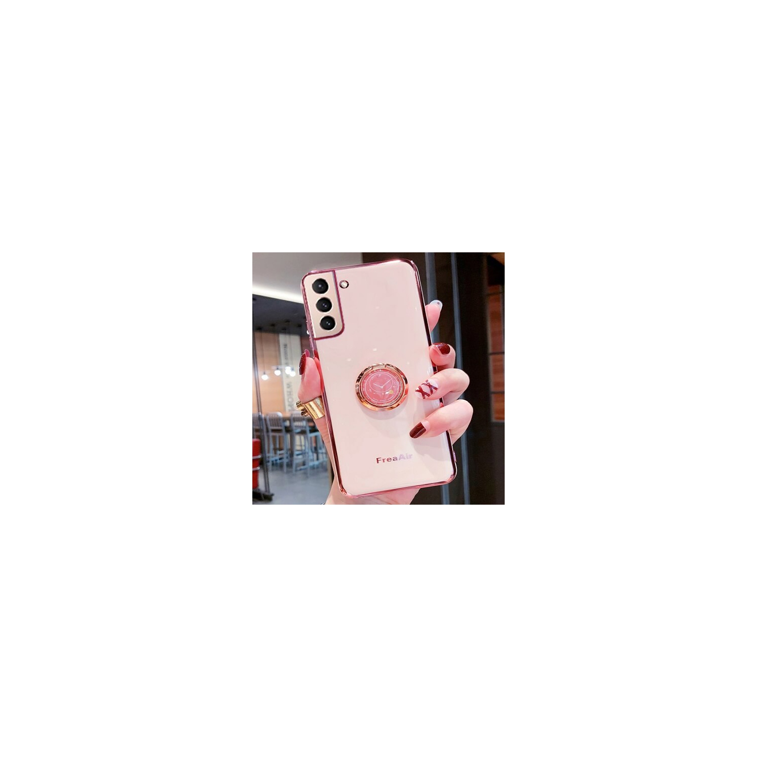 For Samsung Galaxy S21 Plus Pink Ring Case Luxury Stream Plating Elegant Cover Case