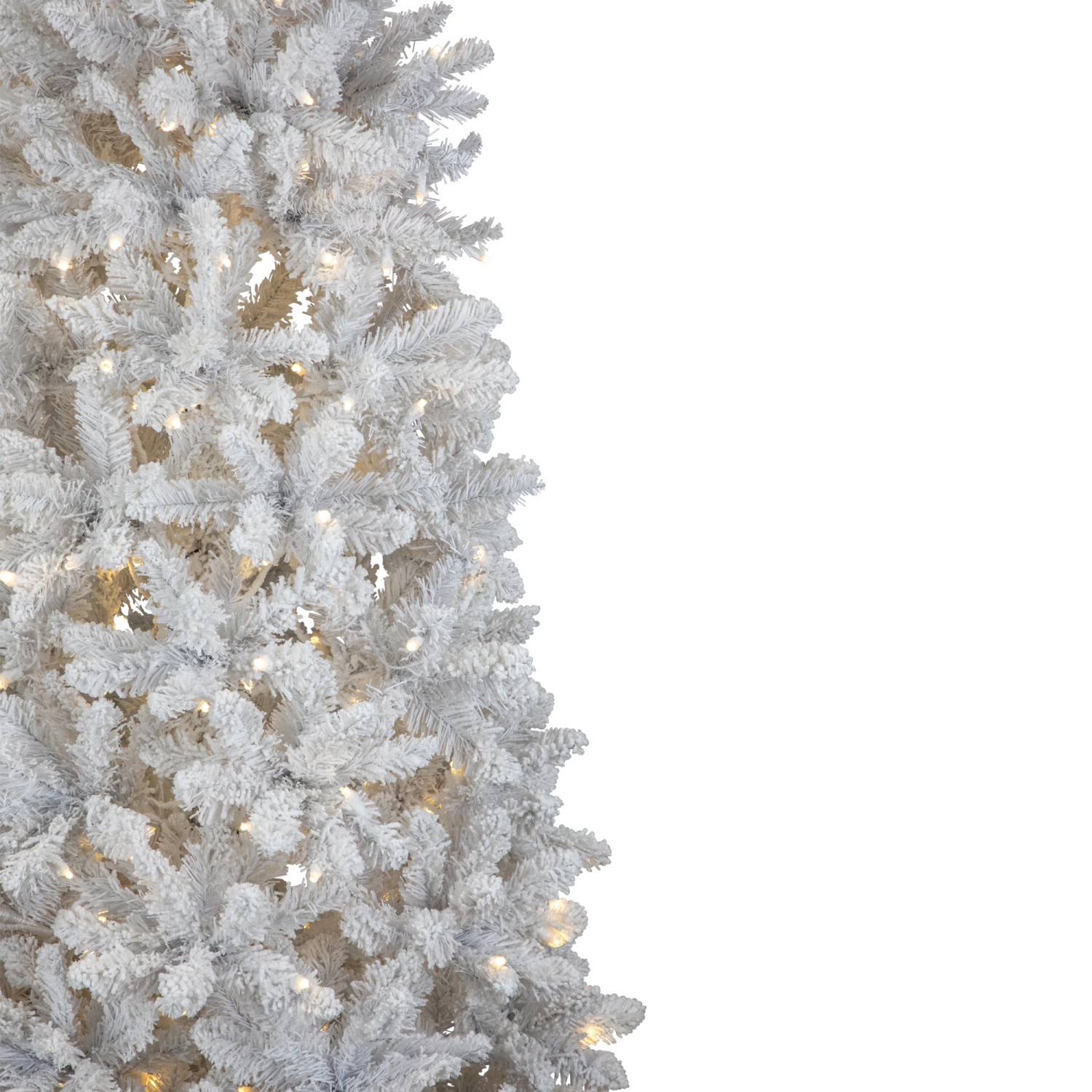 Sapin de Noël artificiel mince et floqué blanc pré-éclairé - 7,5 pi - lumières à DEL blanc chaud