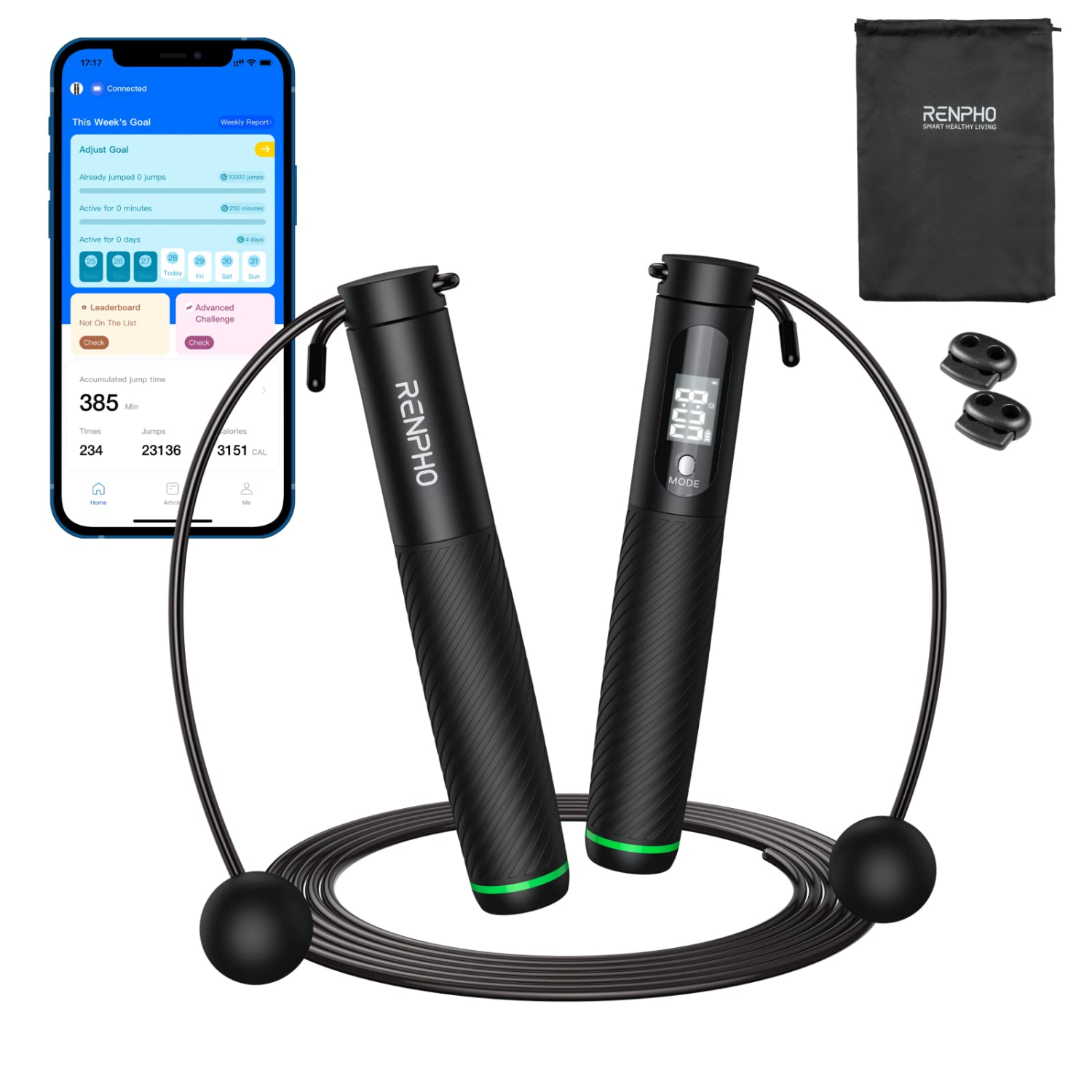 RENPHO Cordless Jump Rope, Weighted Jump Rope with Counter, Jump Ropes for Fitness, Smart Skipping Rope for Crossfit, Gym, Burn Calorie, APP Data Analysis