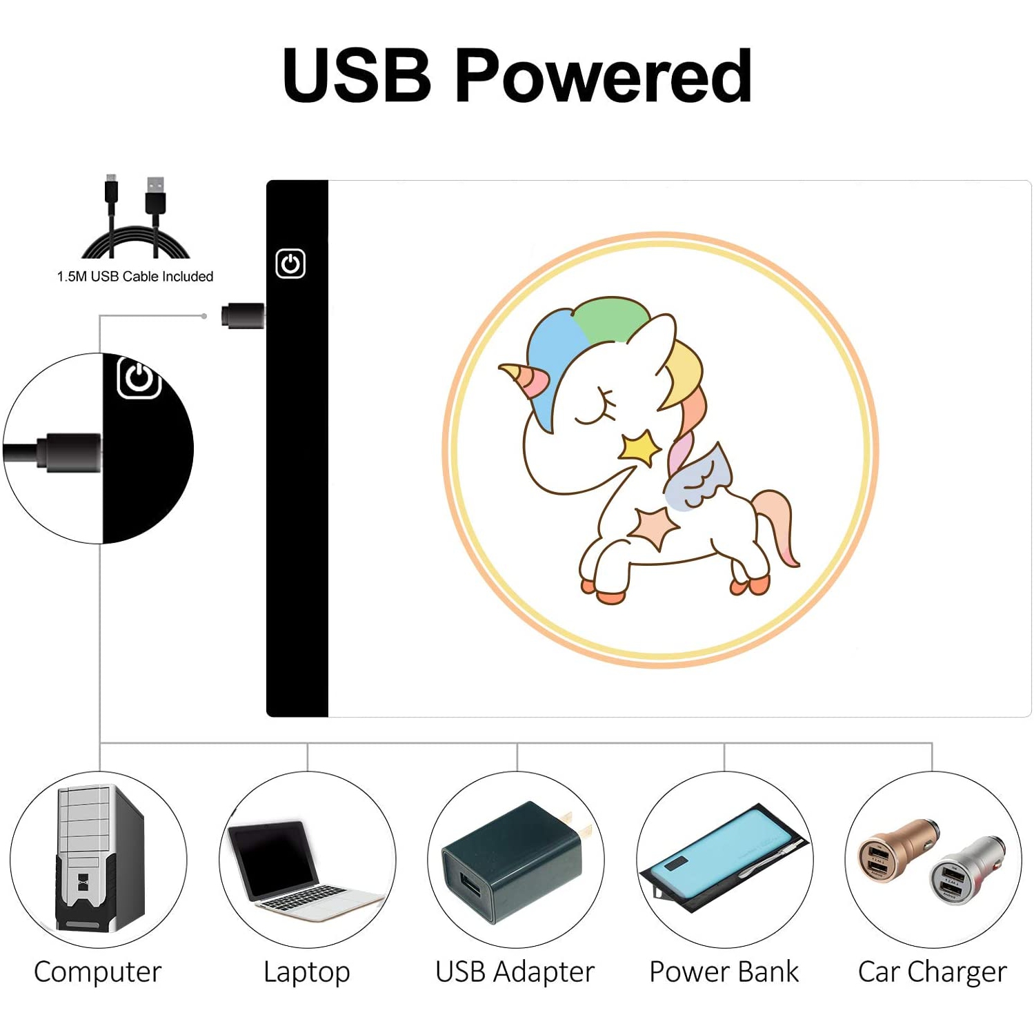 Panneau lumineux à DEL A4 pour peinture diamant, trousse d’éclairage USB ultra-lumineux avec support amovible et pince pour coussinet noir